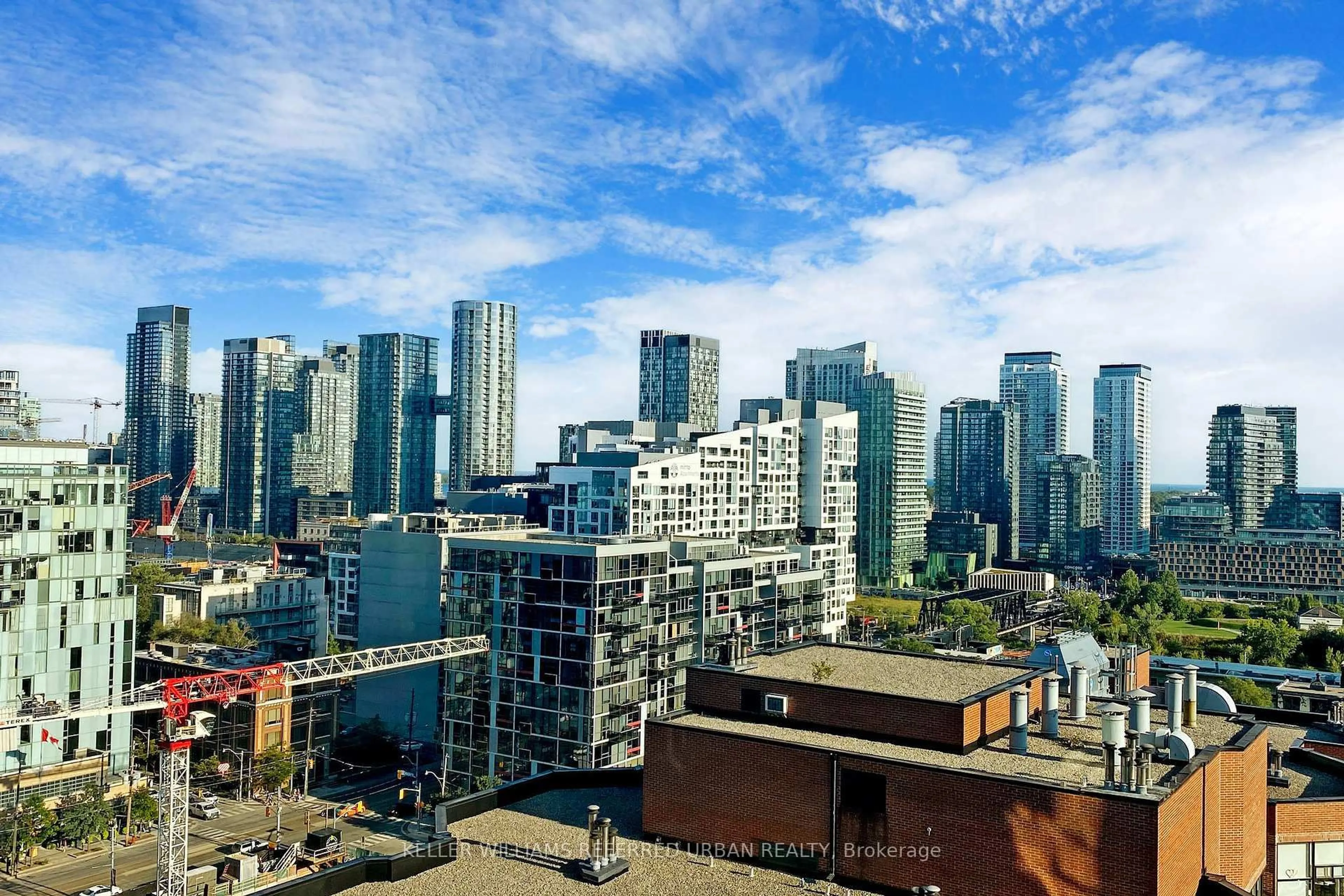 A pic from outside/outdoor area/front of a property/back of a property/a pic from drone, city buildings view from balcony for 705 King St #1909, Toronto Ontario M5V 2W8