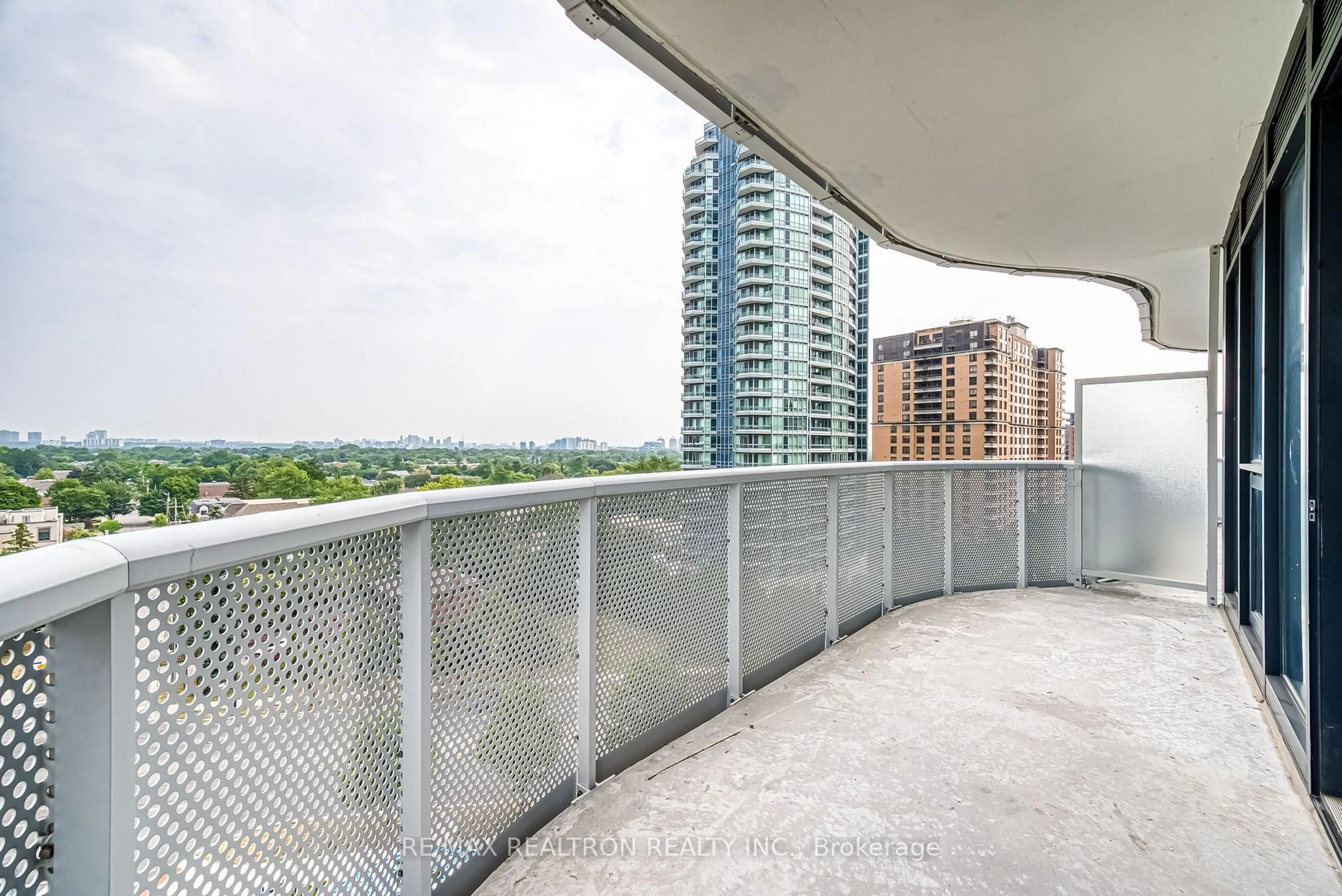 Balcony in the apartment, city buildings view from balcony for 15 Holmes Ave #908, Toronto Ontario M2N 0L4