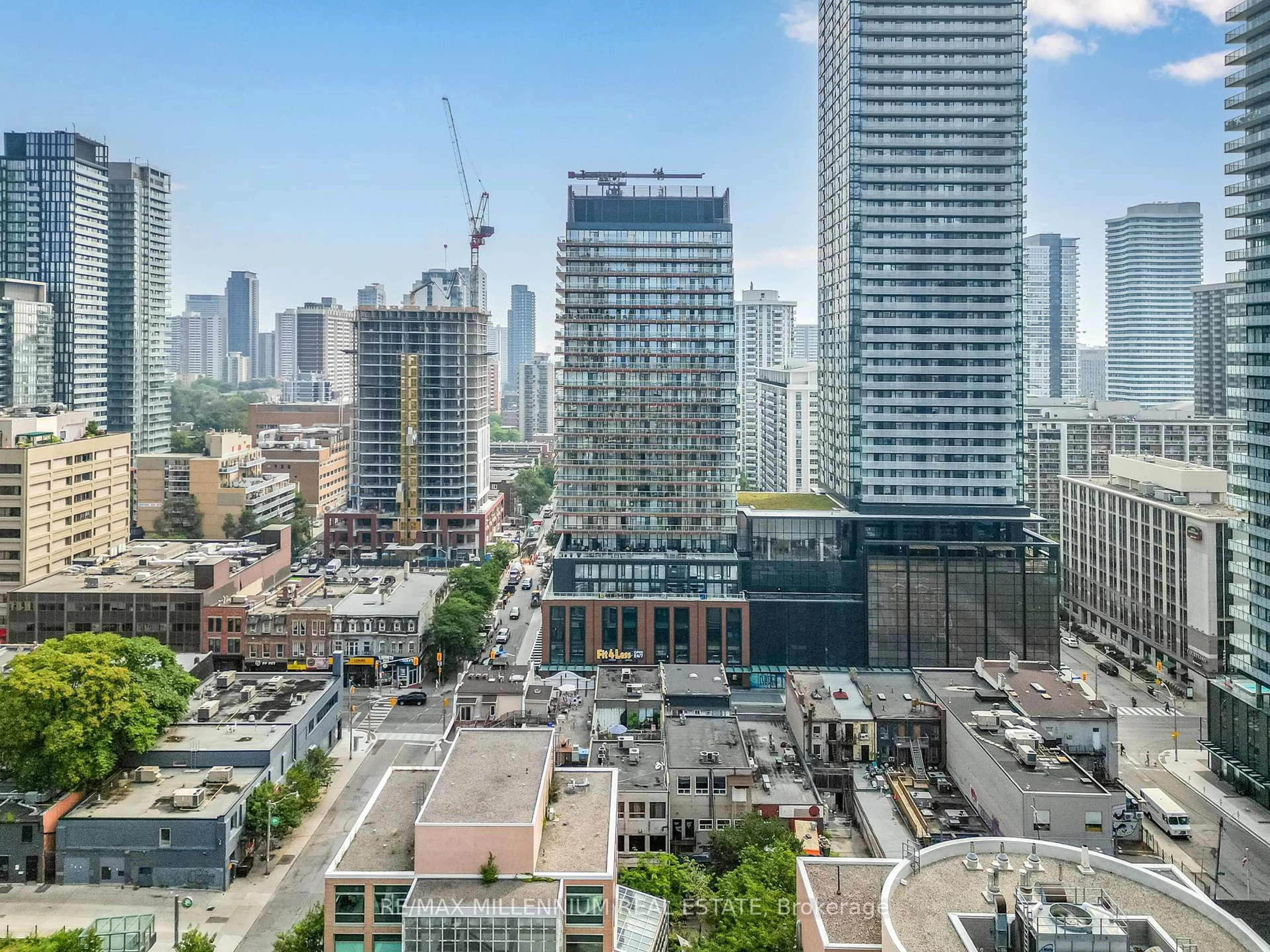A pic from outside/outdoor area/front of a property/back of a property/a pic from drone, city buildings view from balcony for 18 Maitland Terr #1308, Toronto Ontario M4Y 0H2