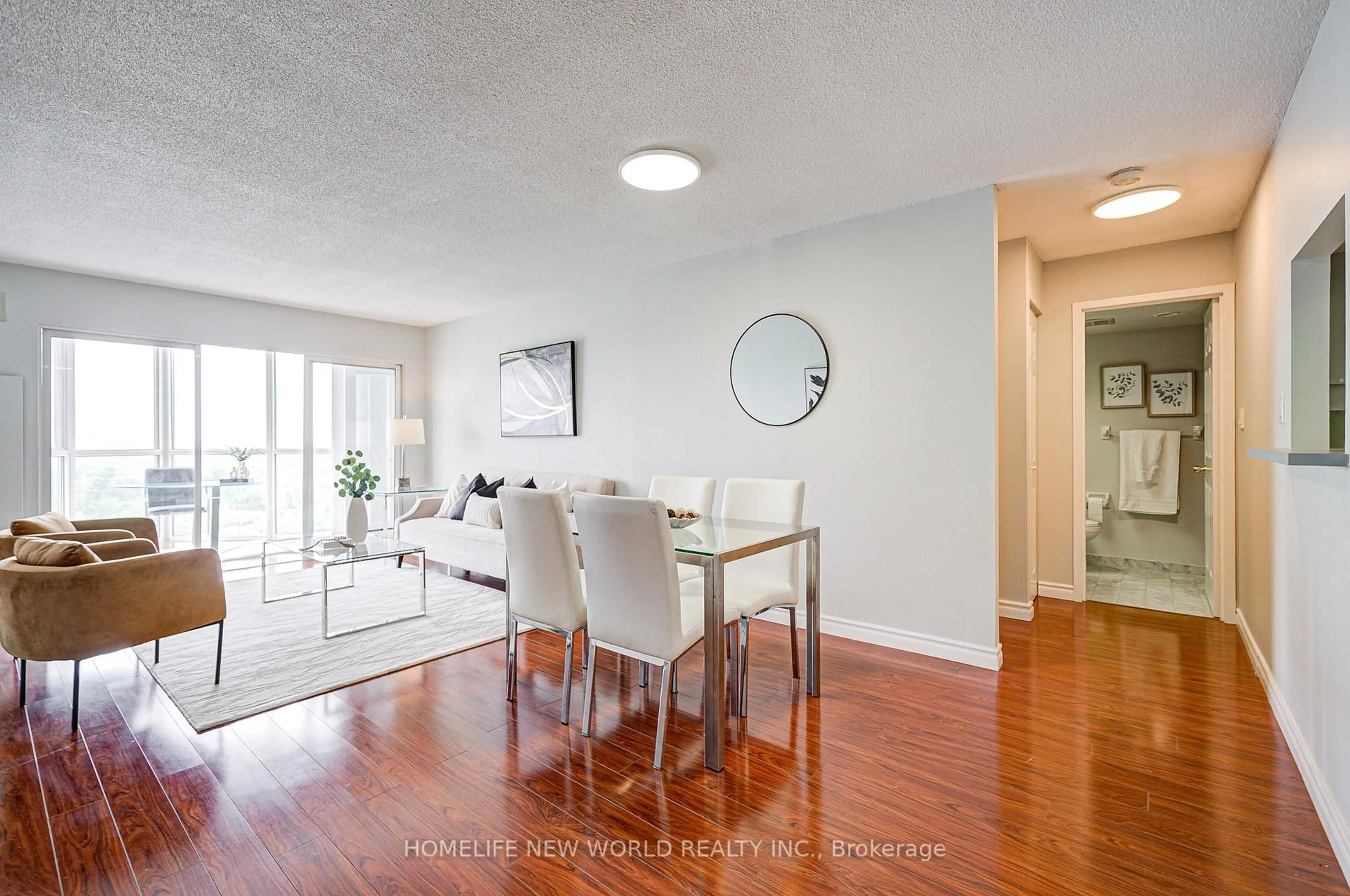 Dining room, wood/laminate floor for 5 Concorde Pl #2306, Toronto Ontario M3C 3M8