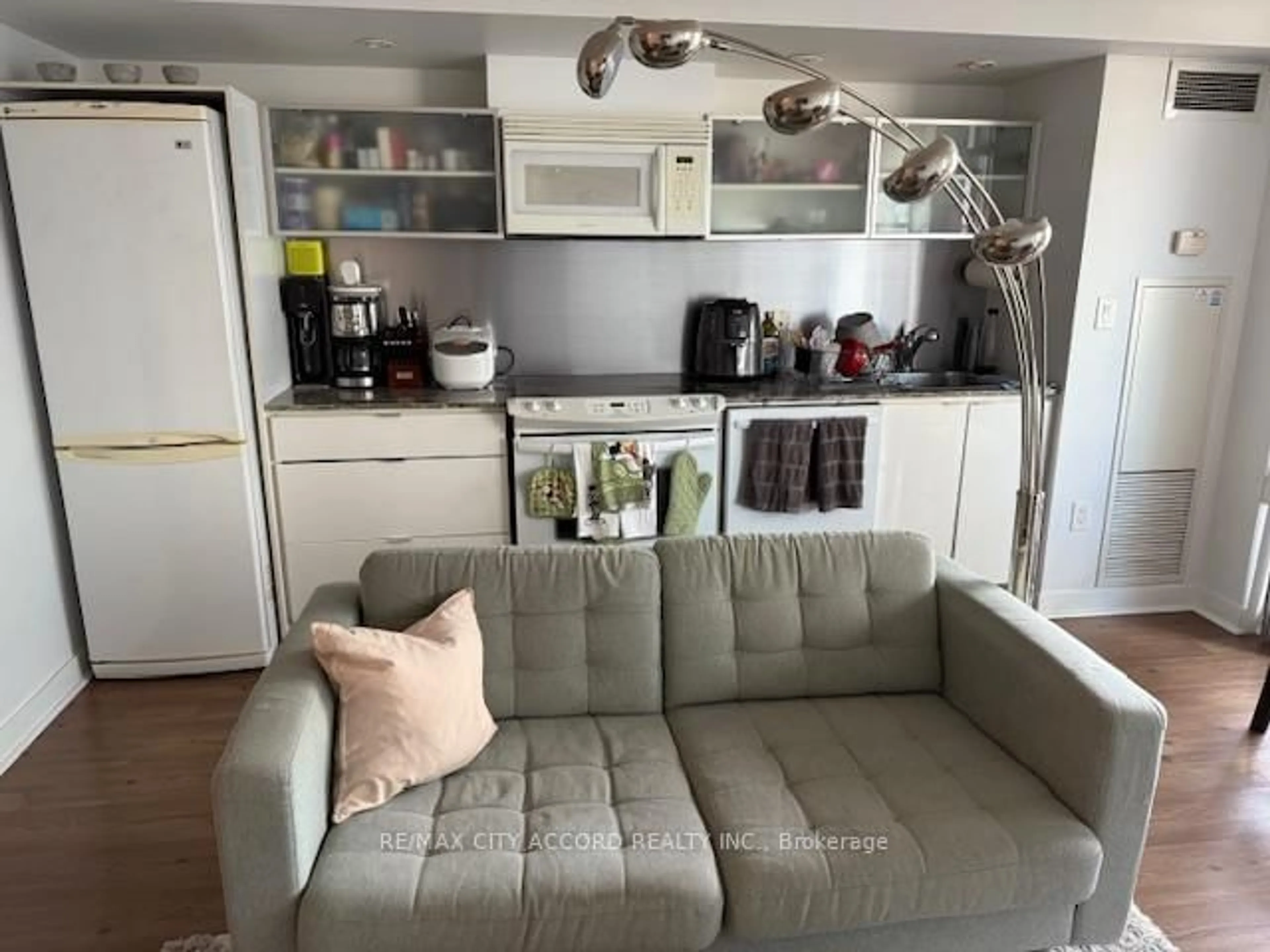 Living room with furniture, wood/laminate floor for 4K Spadina Ave #1009, Toronto Ontario M5V 3Y9