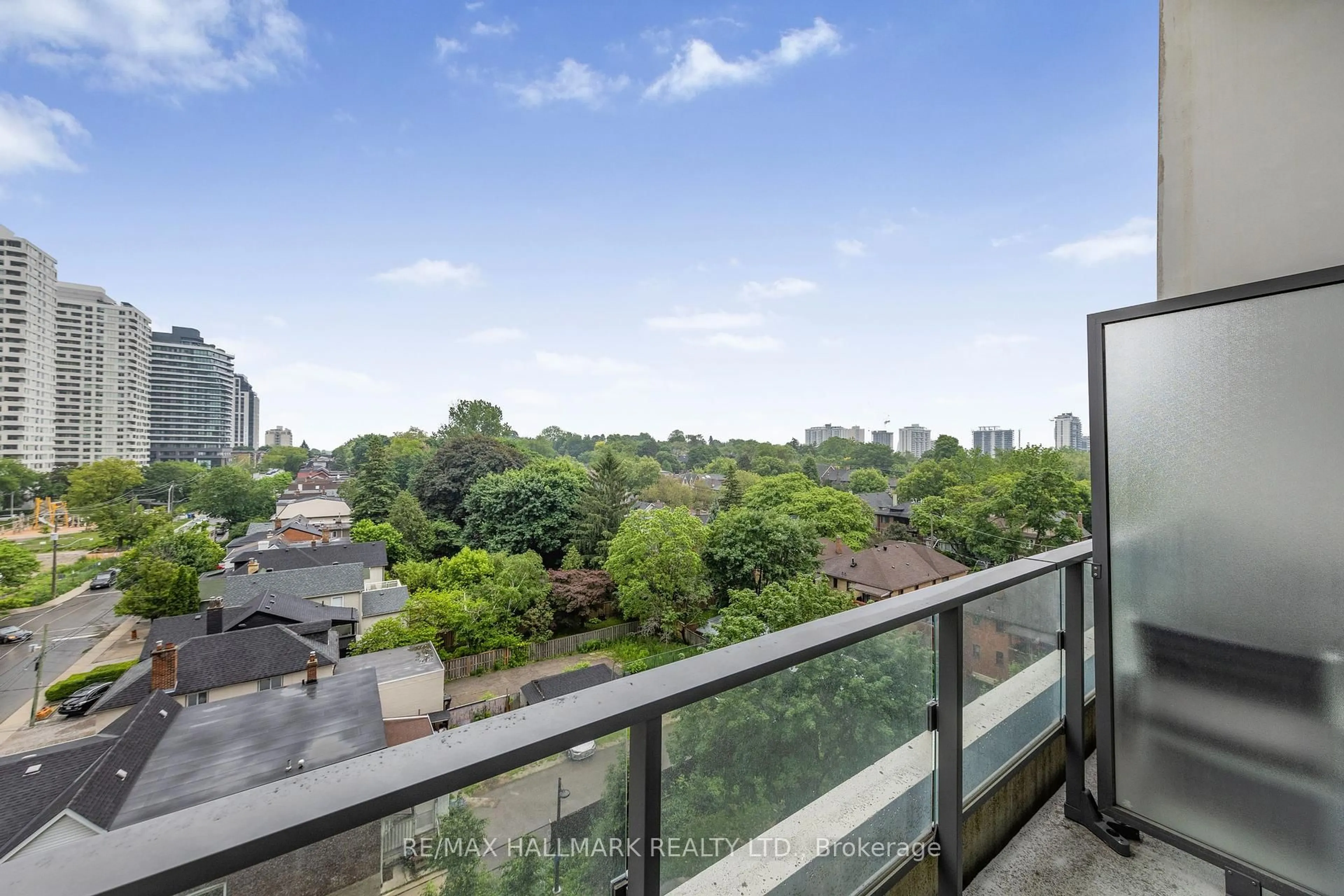 Balcony in the apartment, city buildings view from balcony for 5 Soudan Ave #807, Toronto Ontario M4S 0B1