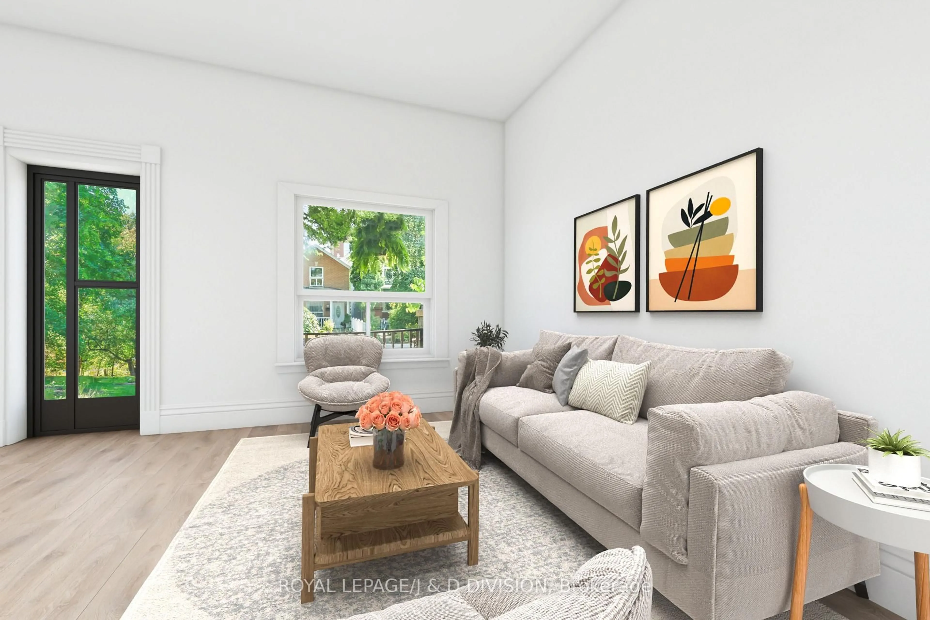 Living room with furniture, wood/laminate floor for 136 Lindsey Ave, Toronto Ontario M6H 1E6