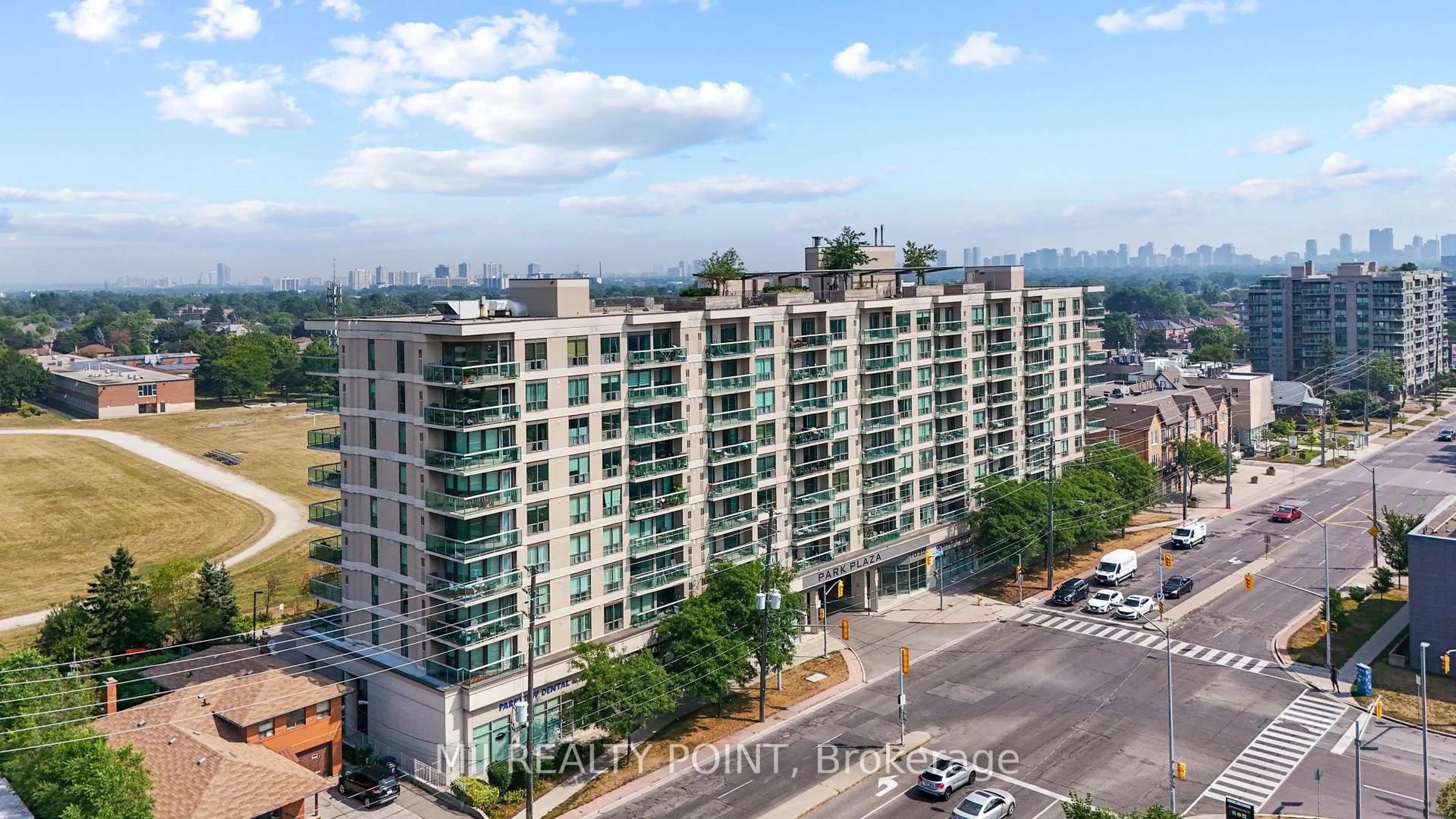 A pic from outside/outdoor area/front of a property/back of a property/a pic from drone, city buildings view from balcony for 1030 Sheppard Ave #908, Toronto Ontario M3H 6C1