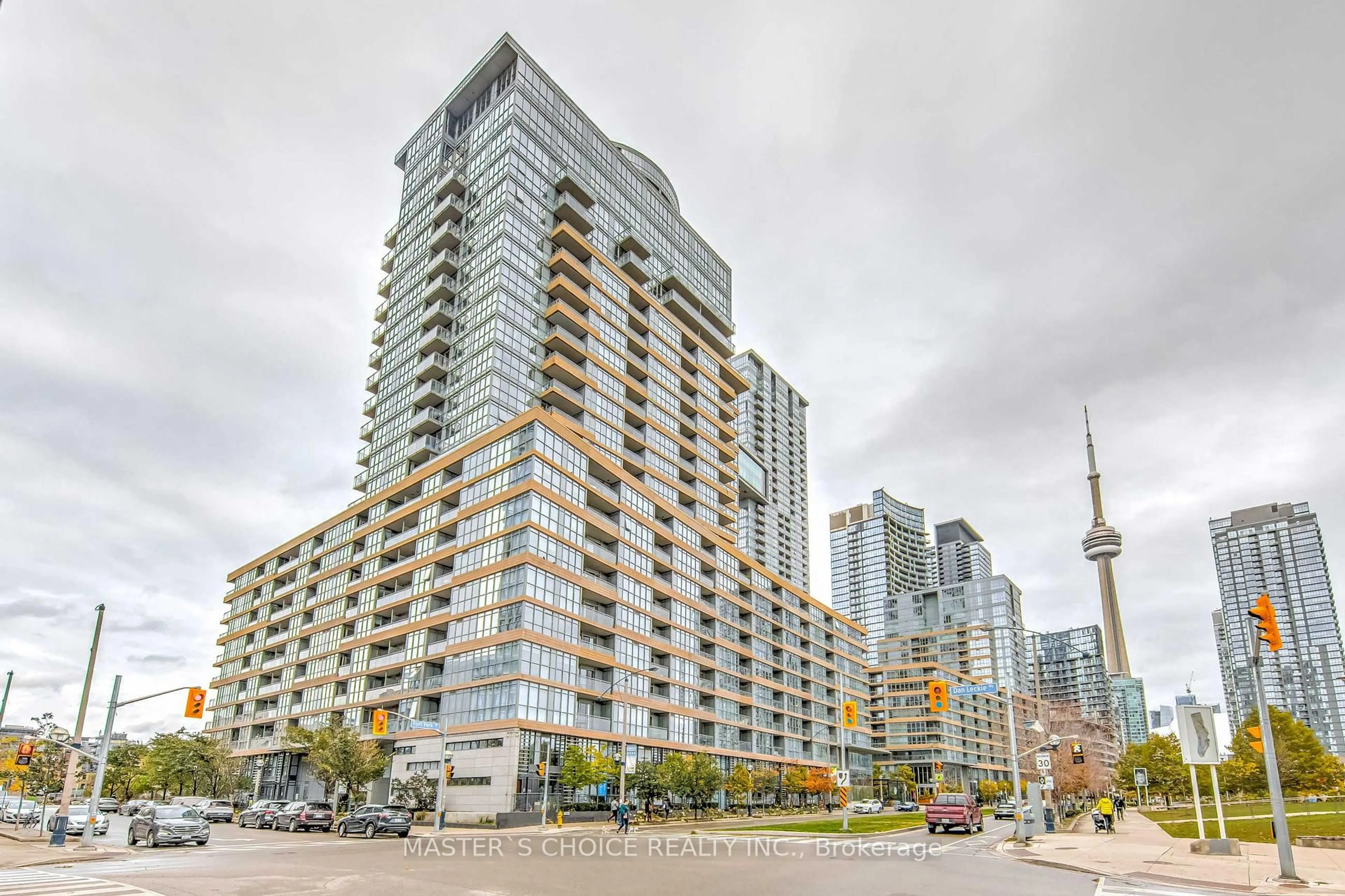 Patio, city buildings view from balcony for 151 Dan Leckie Way #301, Toronto Ontario M5V 4B2