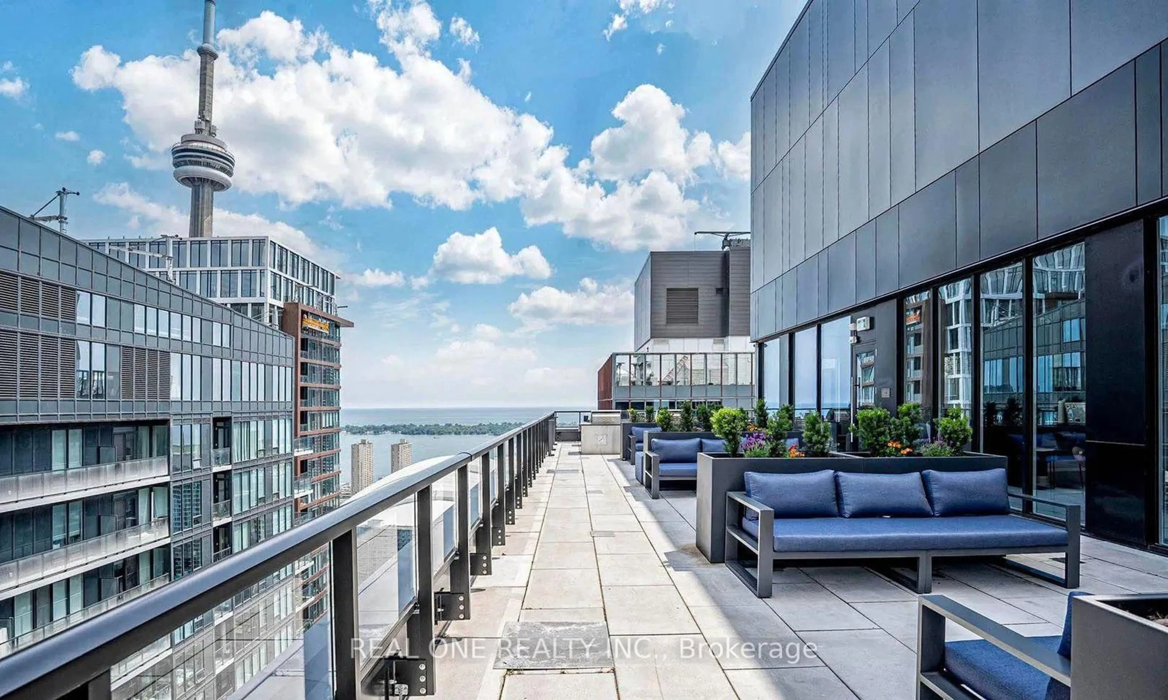 Patio, city buildings view from balcony for 357 King St #2803, Toronto Ontario M5V 0S7