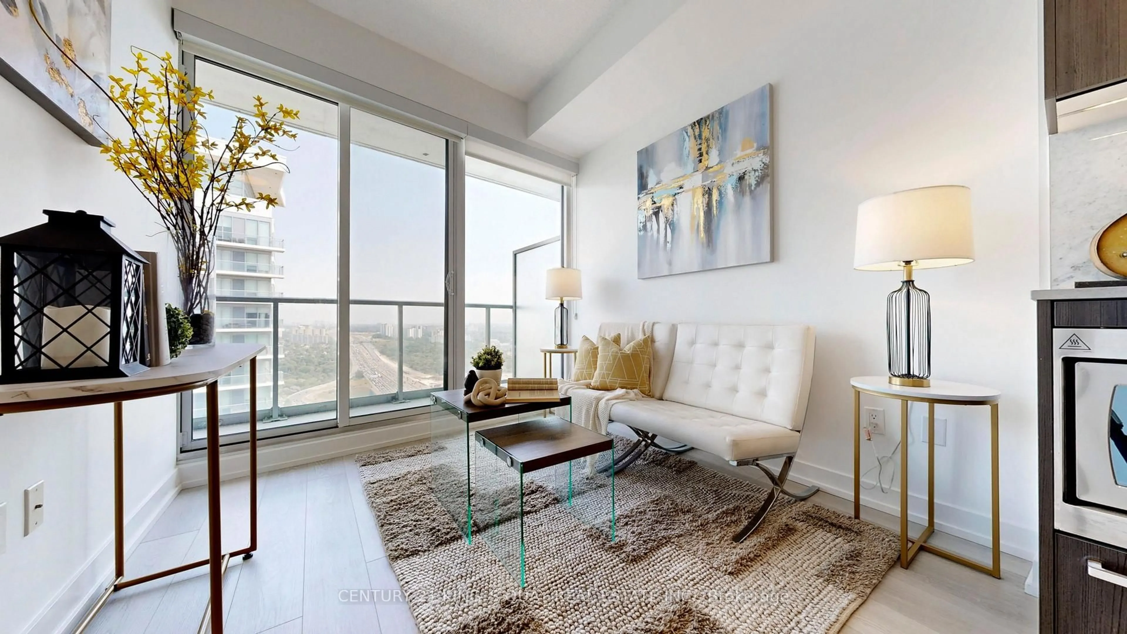 Living room with furniture, wood/laminate floor for 115 Mcmahon Dr #3808, Toronto Ontario M2K 0E3