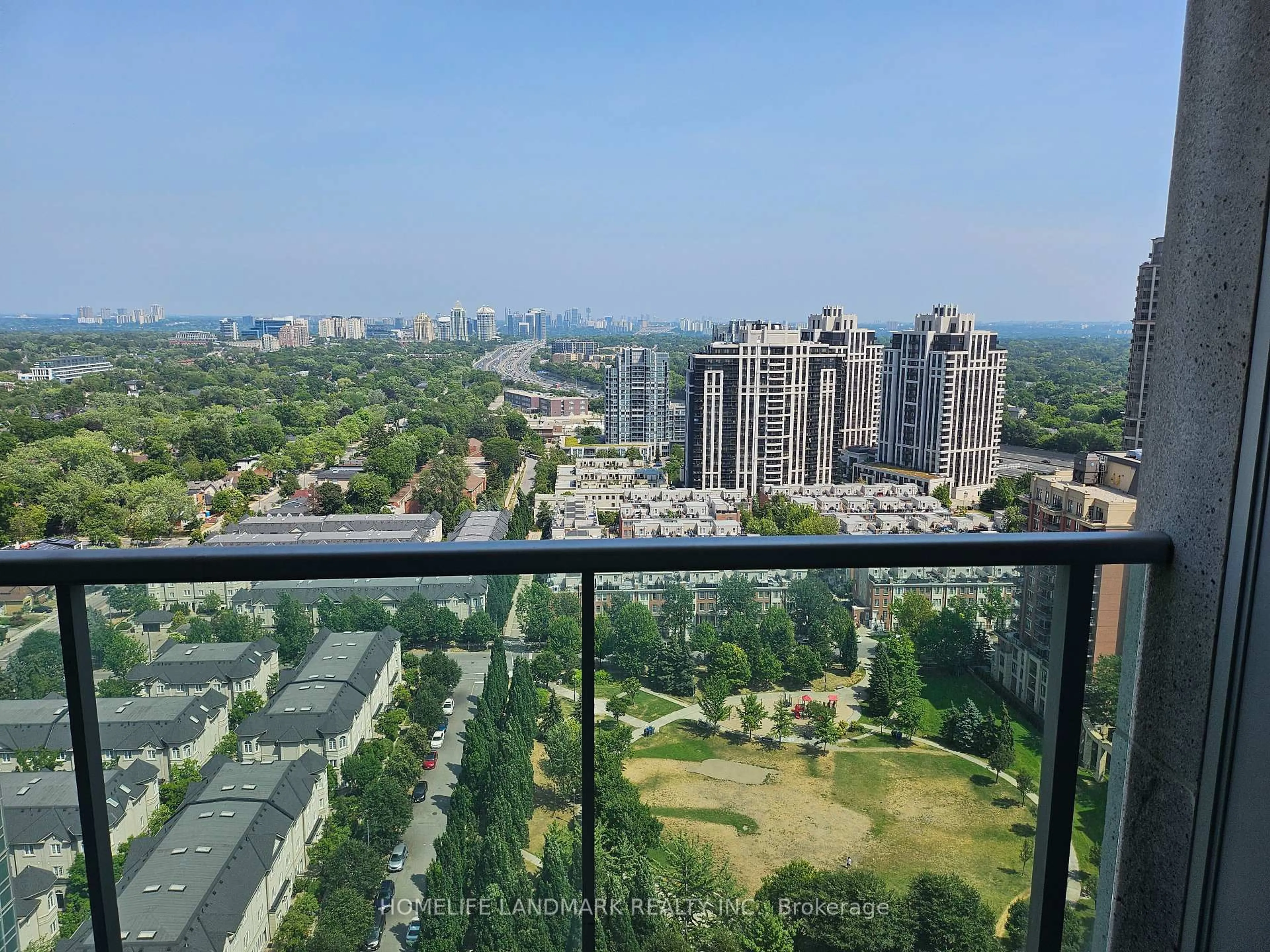 Balcony in the apartment, city buildings view from balcony for 18 Harrison Garden Blvd #2606, Toronto Ontario M2N 7J7