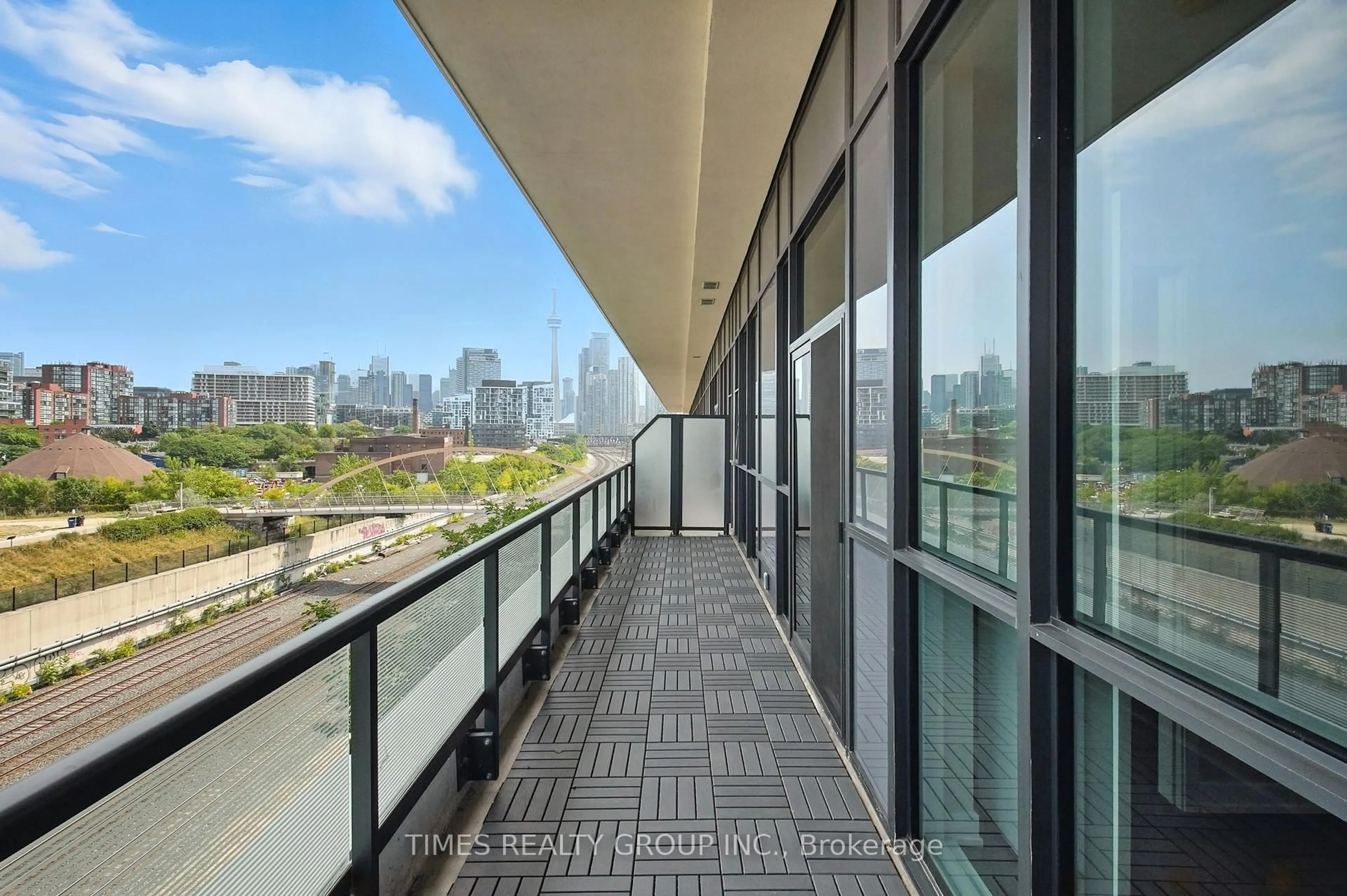 Balcony in the apartment, city buildings view from balcony for 50 Ordnance St #413, Toronto Ontario M6K 0C9