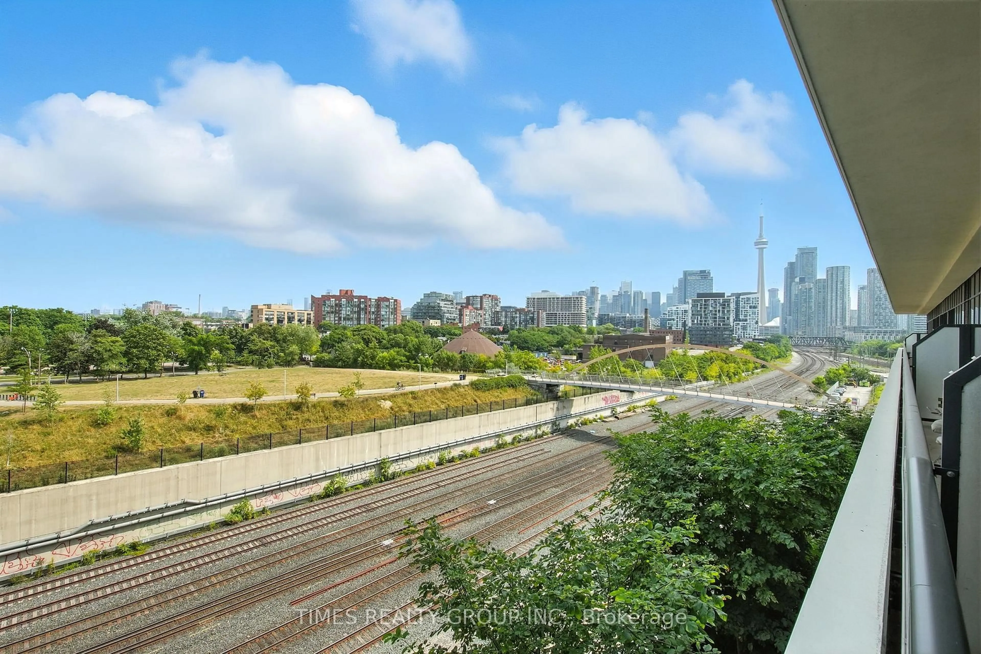 Balcony in the apartment, city buildings view from balcony for 50 Ordnance St #413, Toronto Ontario M6K 0C9