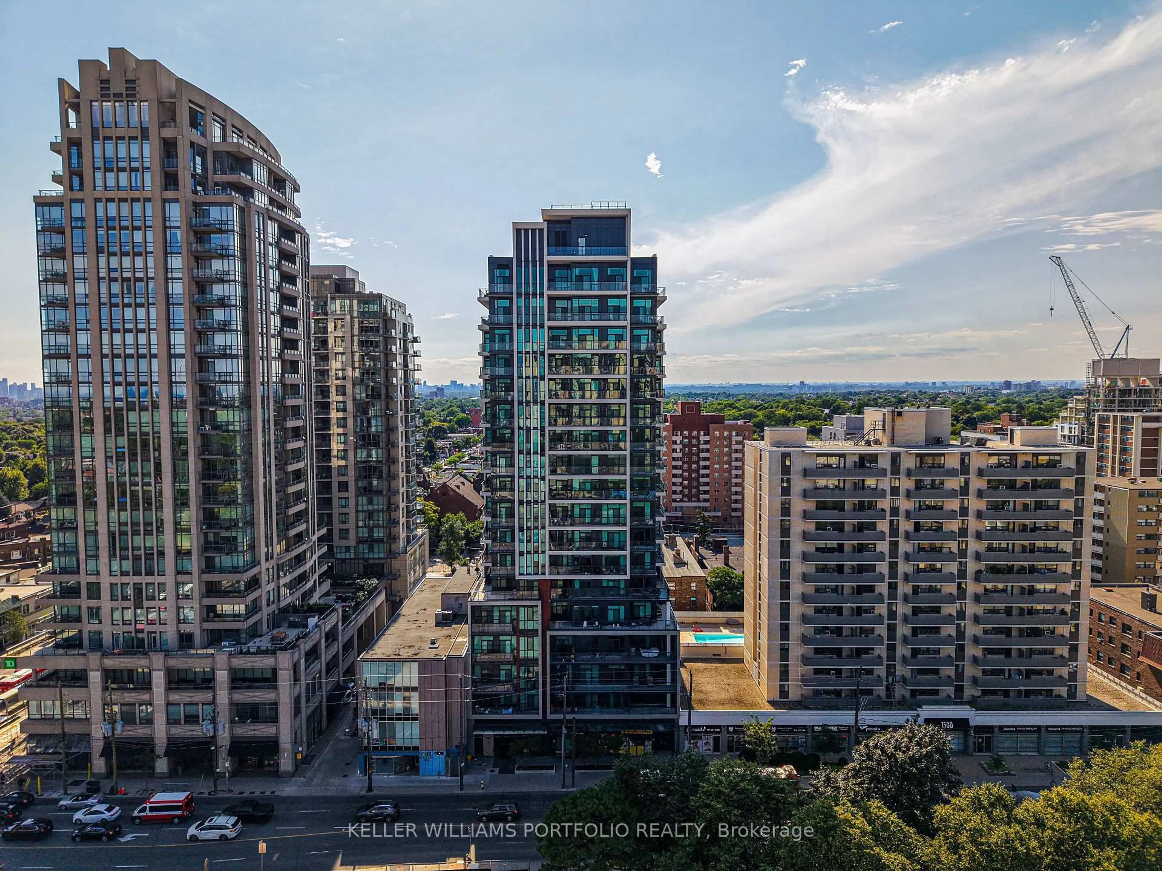 A pic from outside/outdoor area/front of a property/back of a property/a pic from drone, city buildings view from balcony for 1486 Bathurst St #1101, Toronto Ontario M5P 3G9