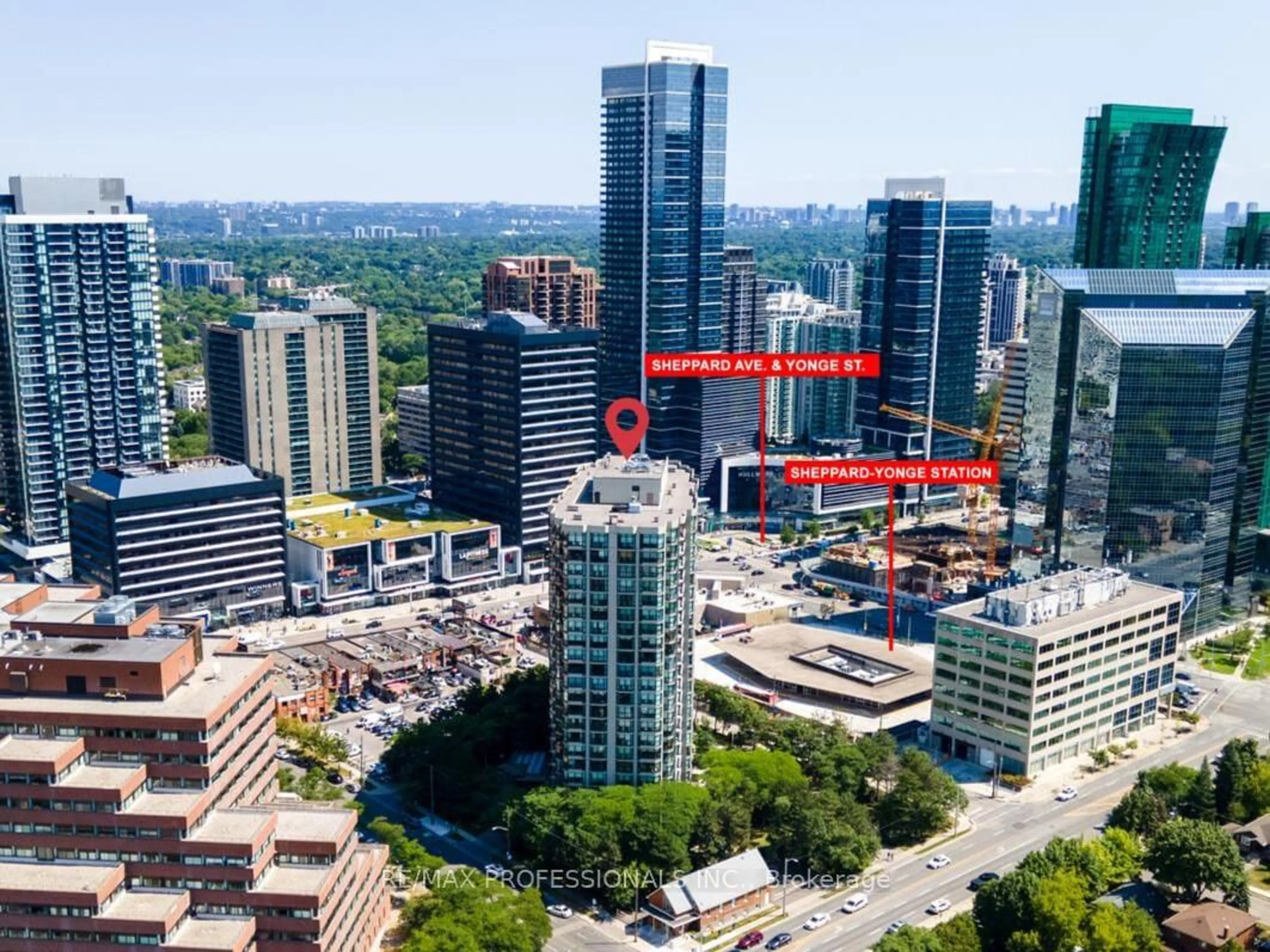 A pic from outside/outdoor area/front of a property/back of a property/a pic from drone, city buildings view from balcony for 33 Elmhurst Ave #1104, Toronto Ontario M2N 6G8