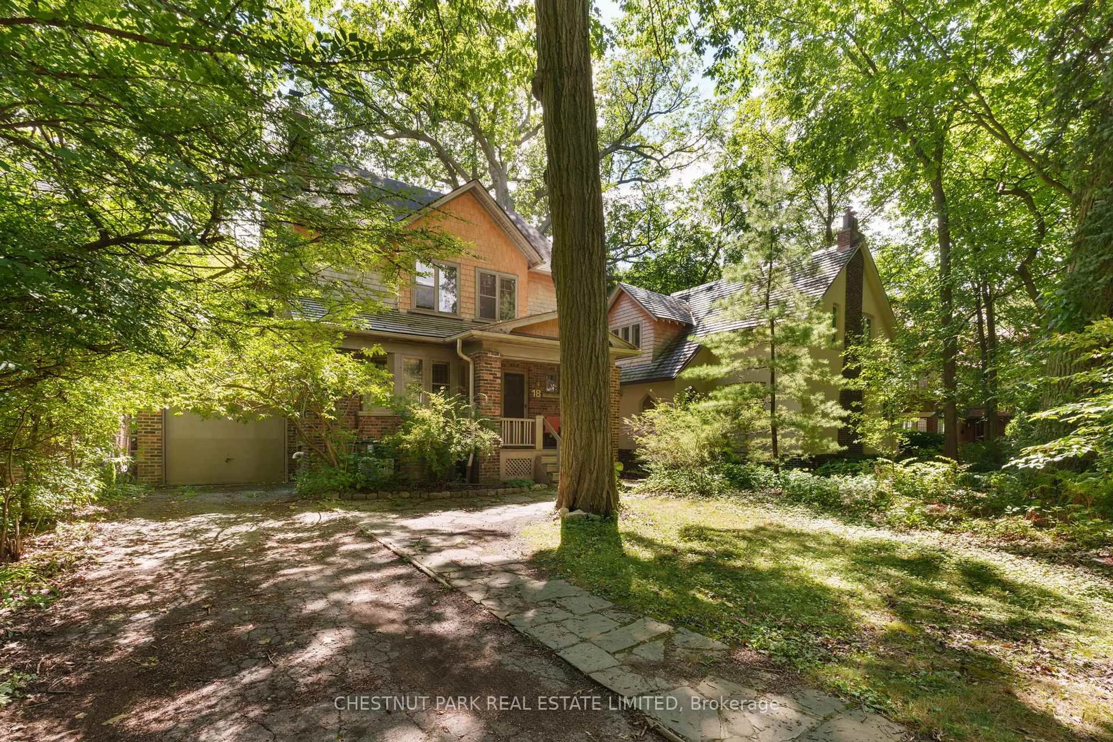 A pic from outside/outdoor area/front of a property/back of a property/a pic from drone, forest/trees view for 18 Wychwood Park, Toronto Ontario M6G 2V5