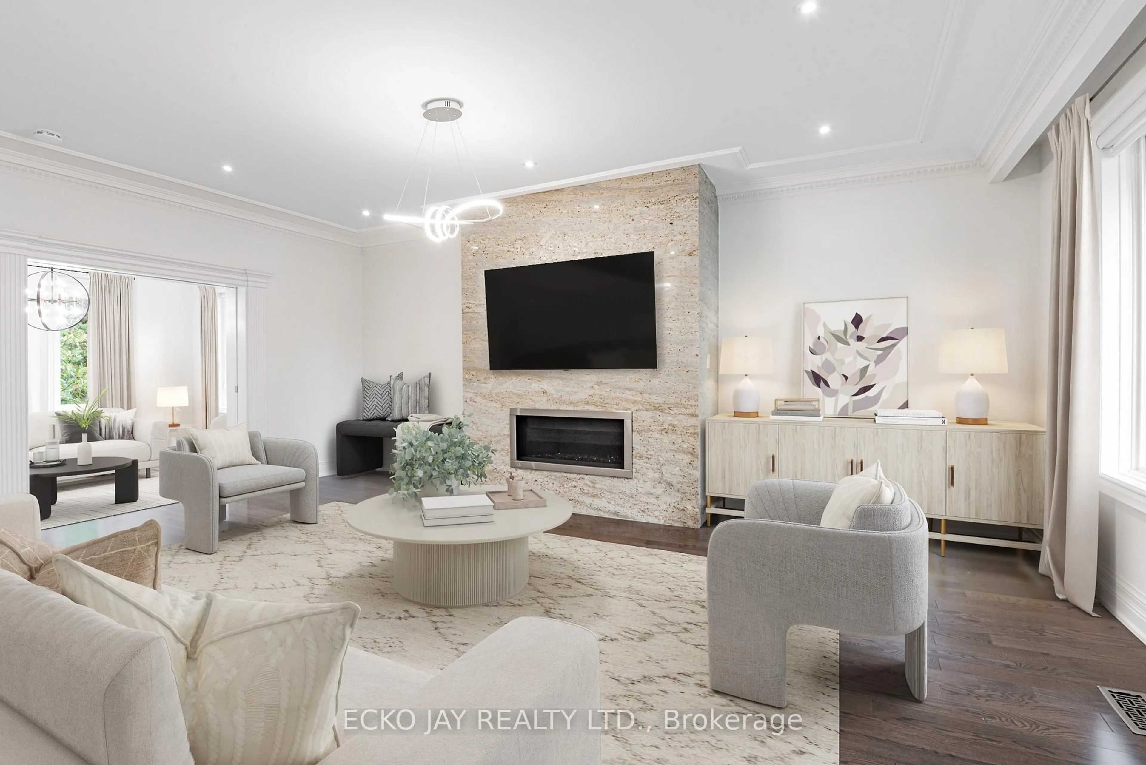 Living room with furniture, ceramic/tile floor for 45 Broadleaf Rd, Toronto Ontario M3B 1C3