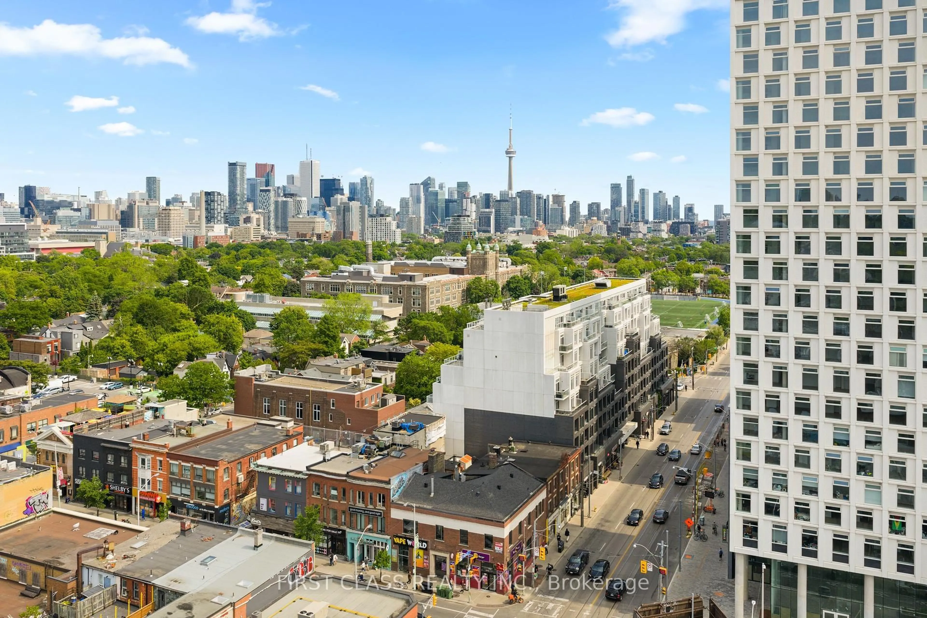 A pic from outside/outdoor area/front of a property/back of a property/a pic from drone, city buildings view from balcony for 783 Bathurst St #413, Toronto Ontario M5S 0A8
