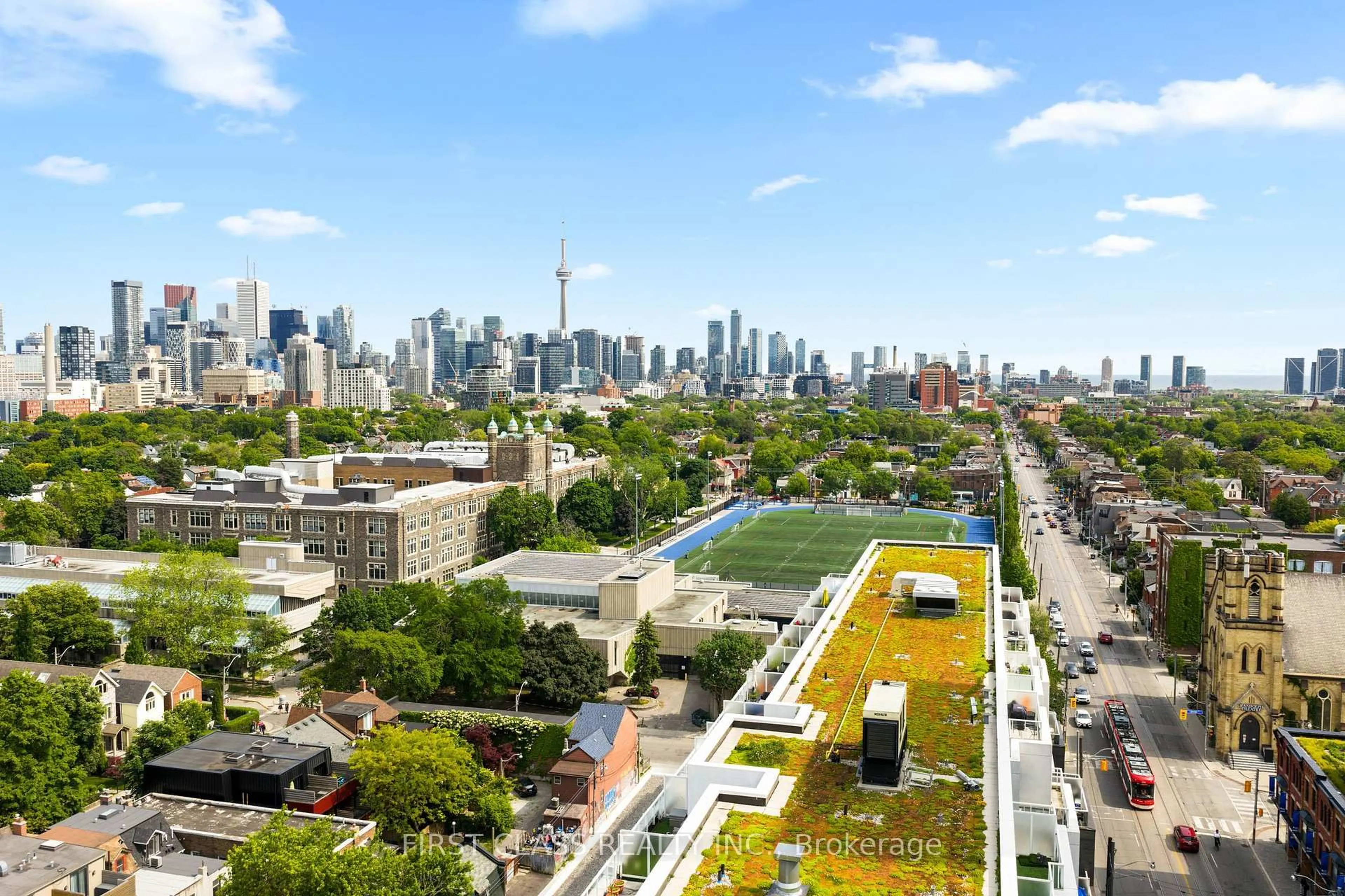 A pic from outside/outdoor area/front of a property/back of a property/a pic from drone, city buildings view from balcony for 783 Bathurst St #413, Toronto Ontario M5S 0A8