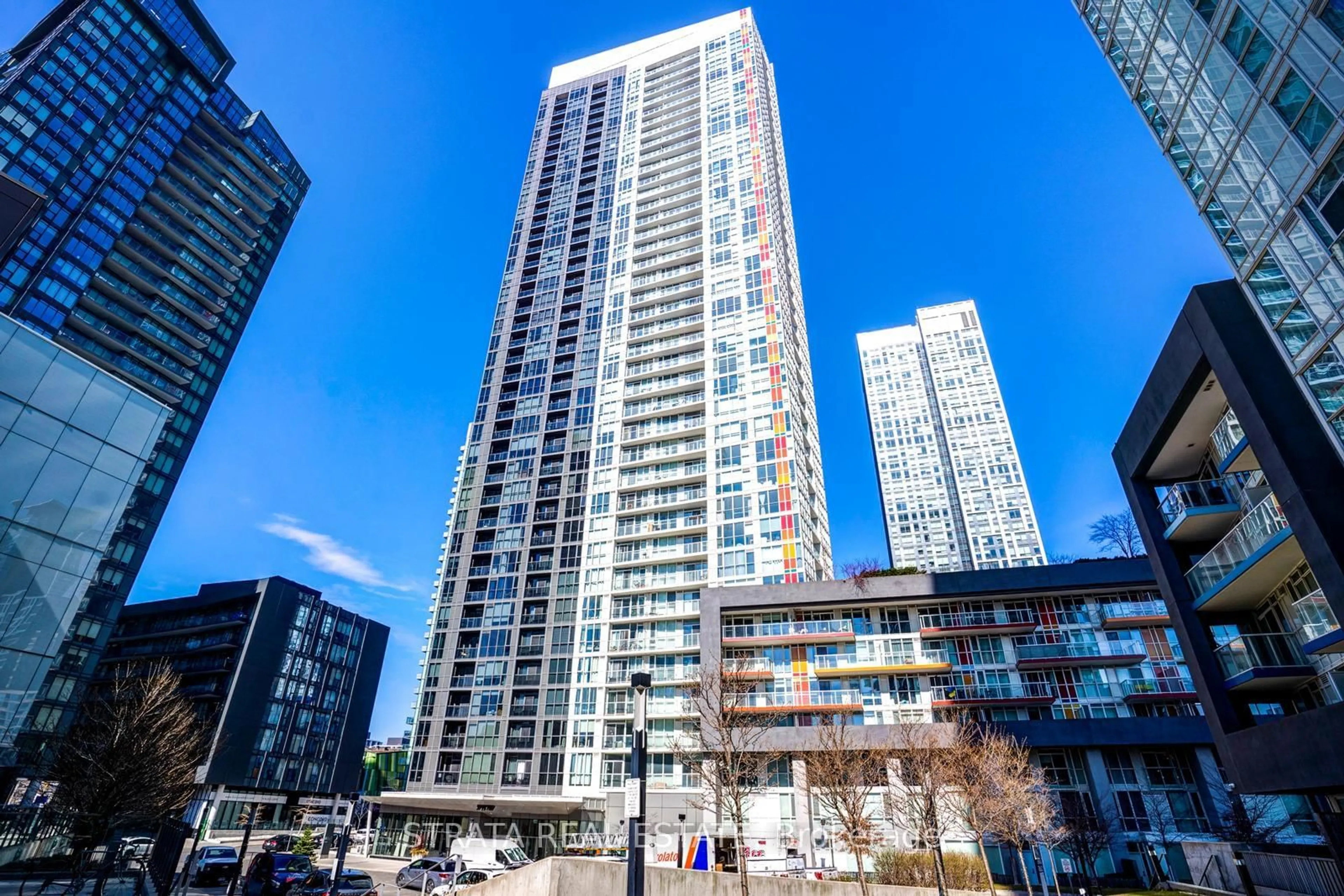 A pic from outside/outdoor area/front of a property/back of a property/a pic from drone, city buildings view from balcony for 85 Queens Wharf Rd #2302, Toronto Ontario M5V 0J9