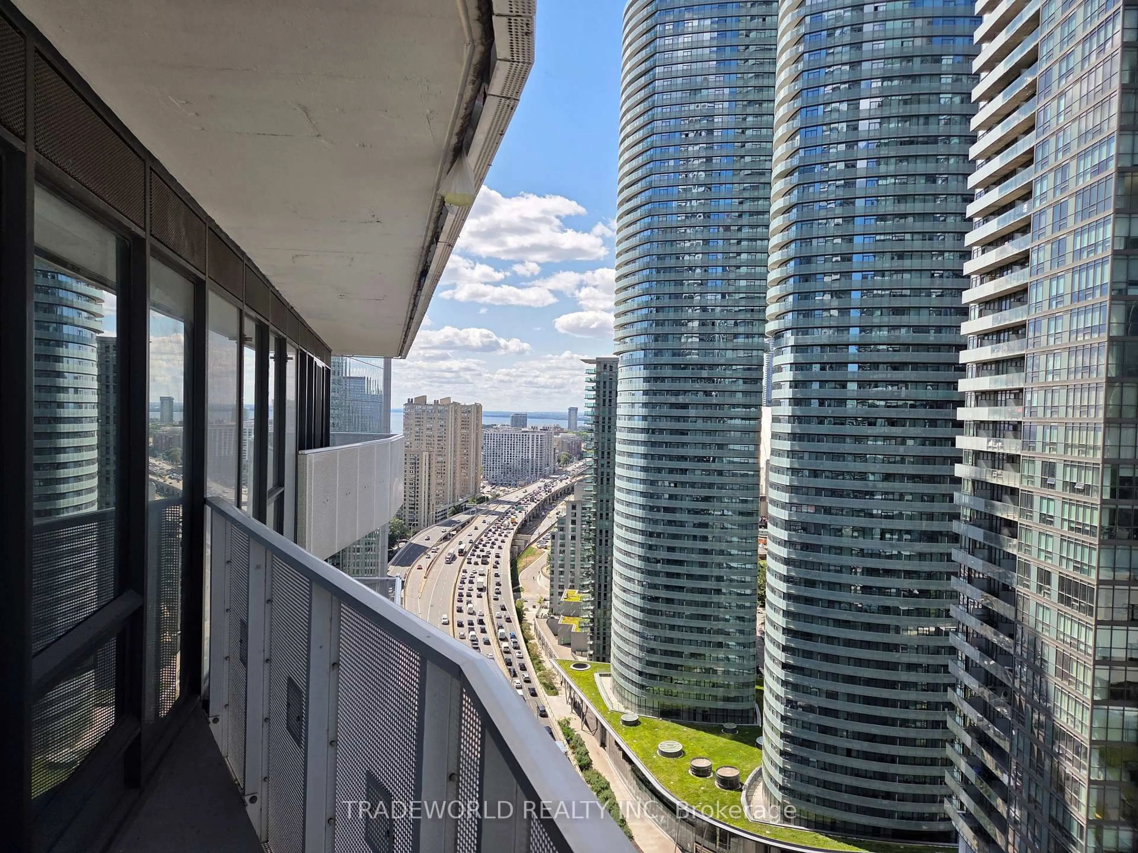 Balcony in the apartment, city buildings view from balcony for 100 Harbour St #2703, Toronto Ontario M5J 0B5