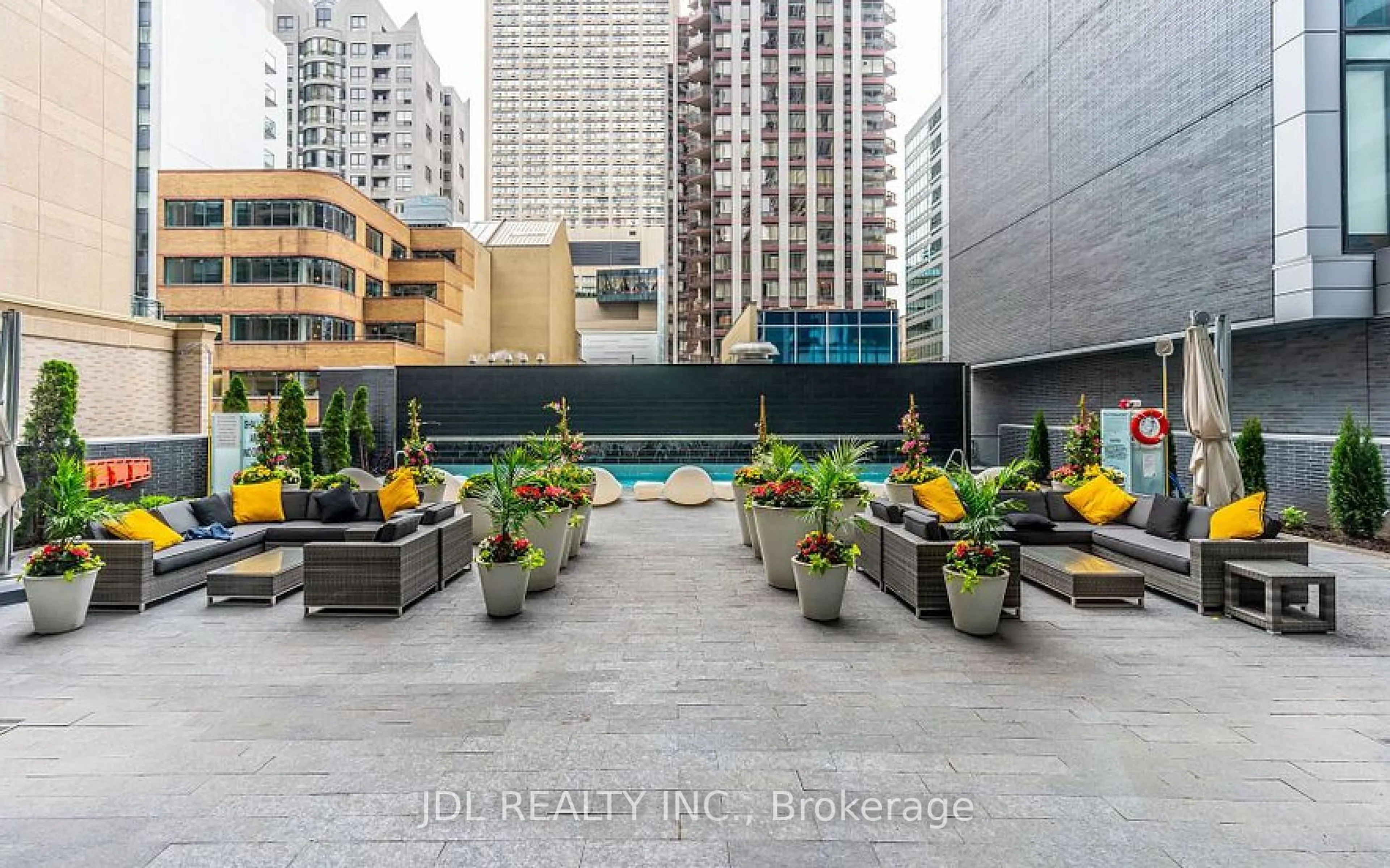 Patio, city buildings view from balcony for 42 Charles St #3609, Toronto Ontario M4Y 1T4