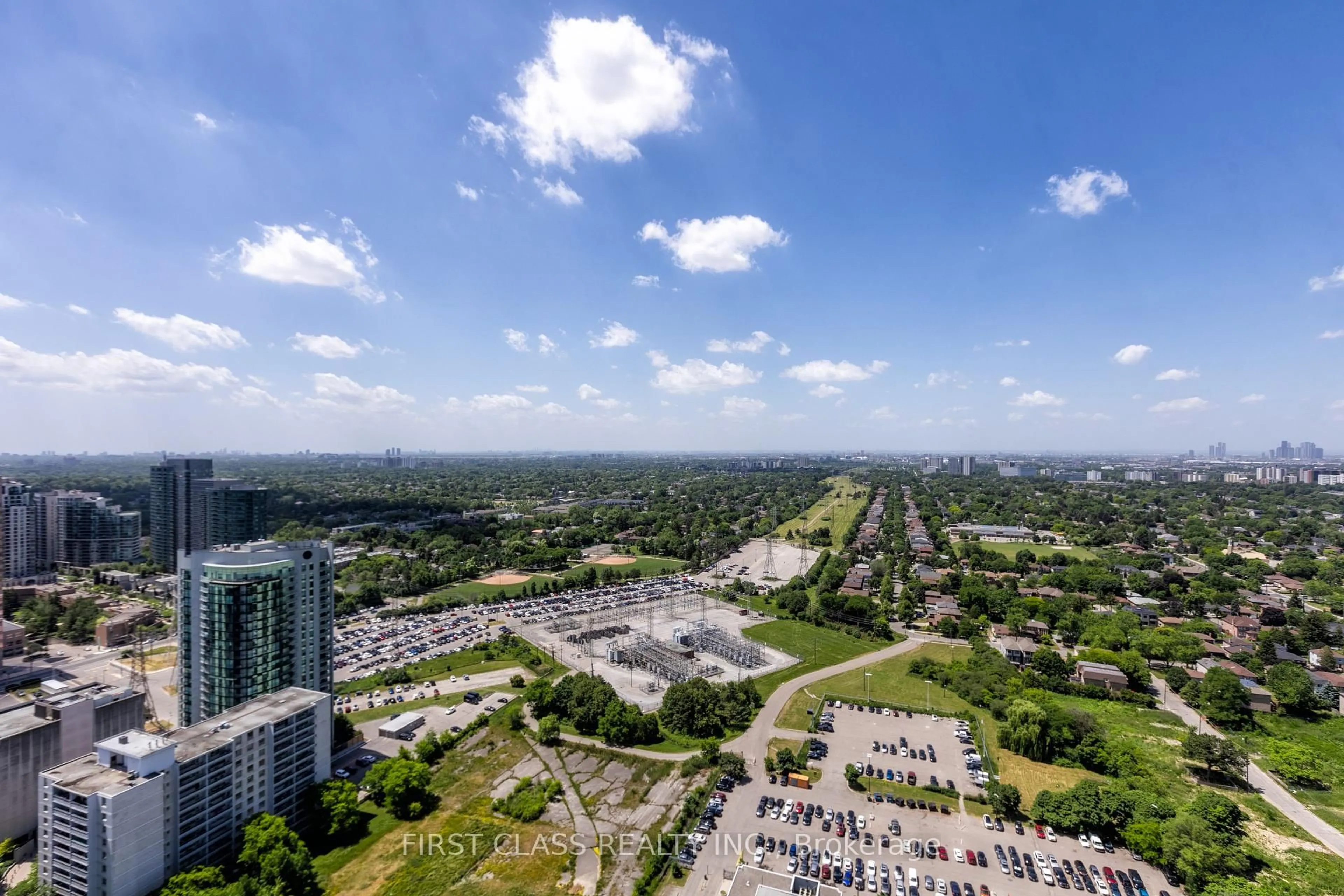 A pic from outside/outdoor area/front of a property/back of a property/a pic from drone, city buildings view from balcony for 8 Olympic Garden Dr #S3504, Toronto Ontario M2M 0B9