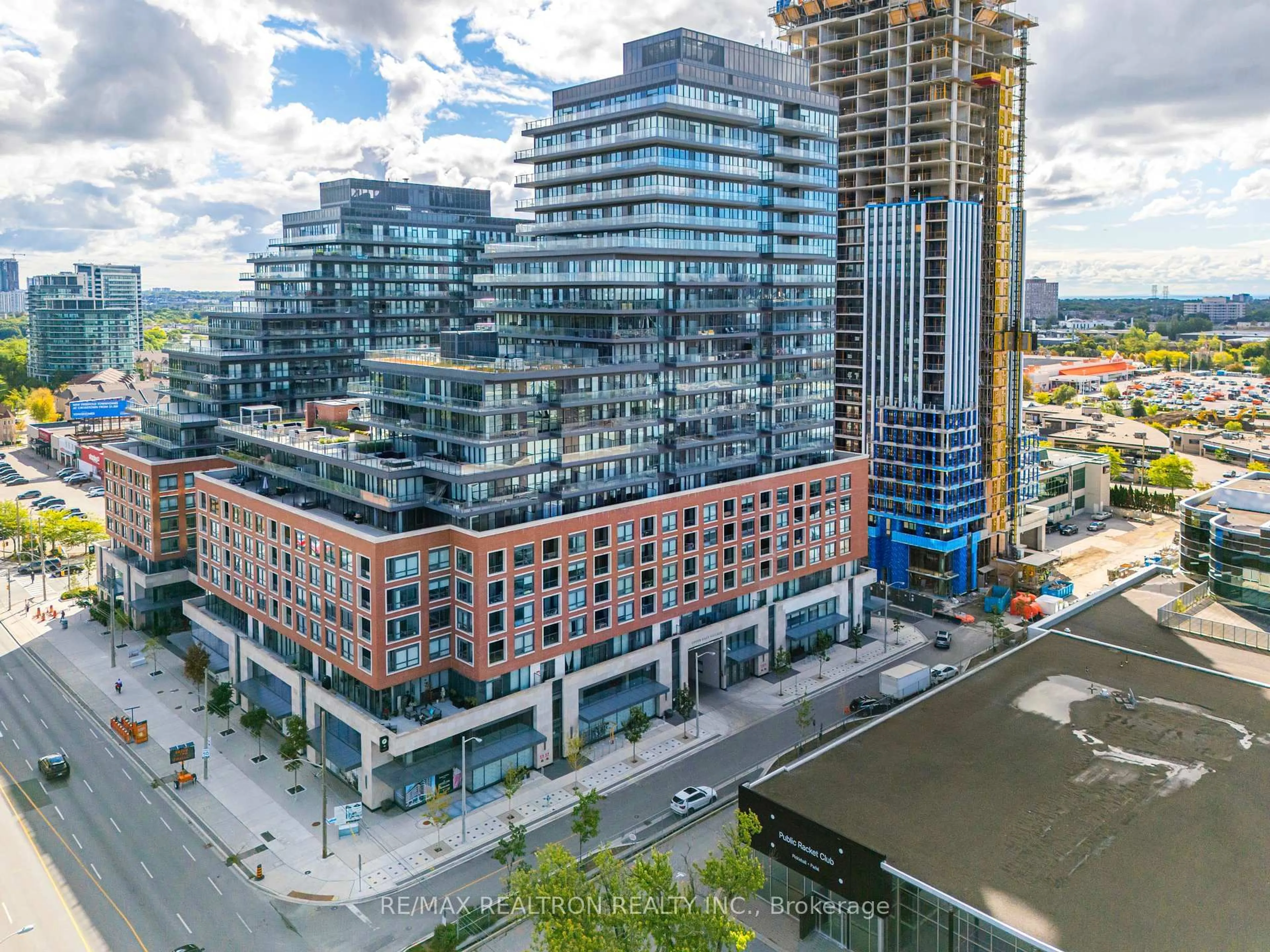 A pic from outside/outdoor area/front of a property/back of a property/a pic from drone, city buildings view from balcony for 33 Frederick Todd Way #1206, Toronto Ontario M4G 0C9