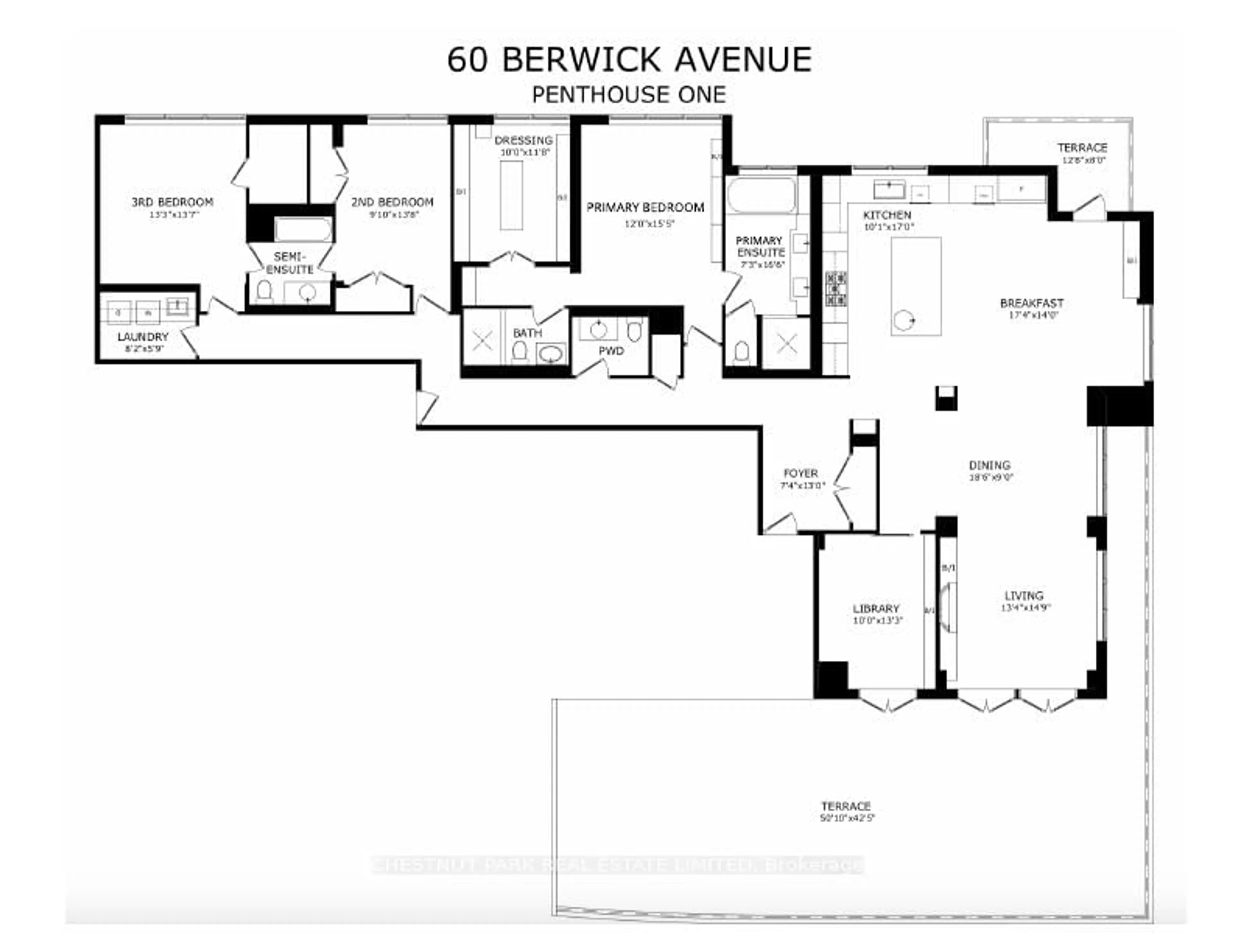 Floor plan for 60 Berwick Ave #PH1, Toronto Ontario M5P 1H1