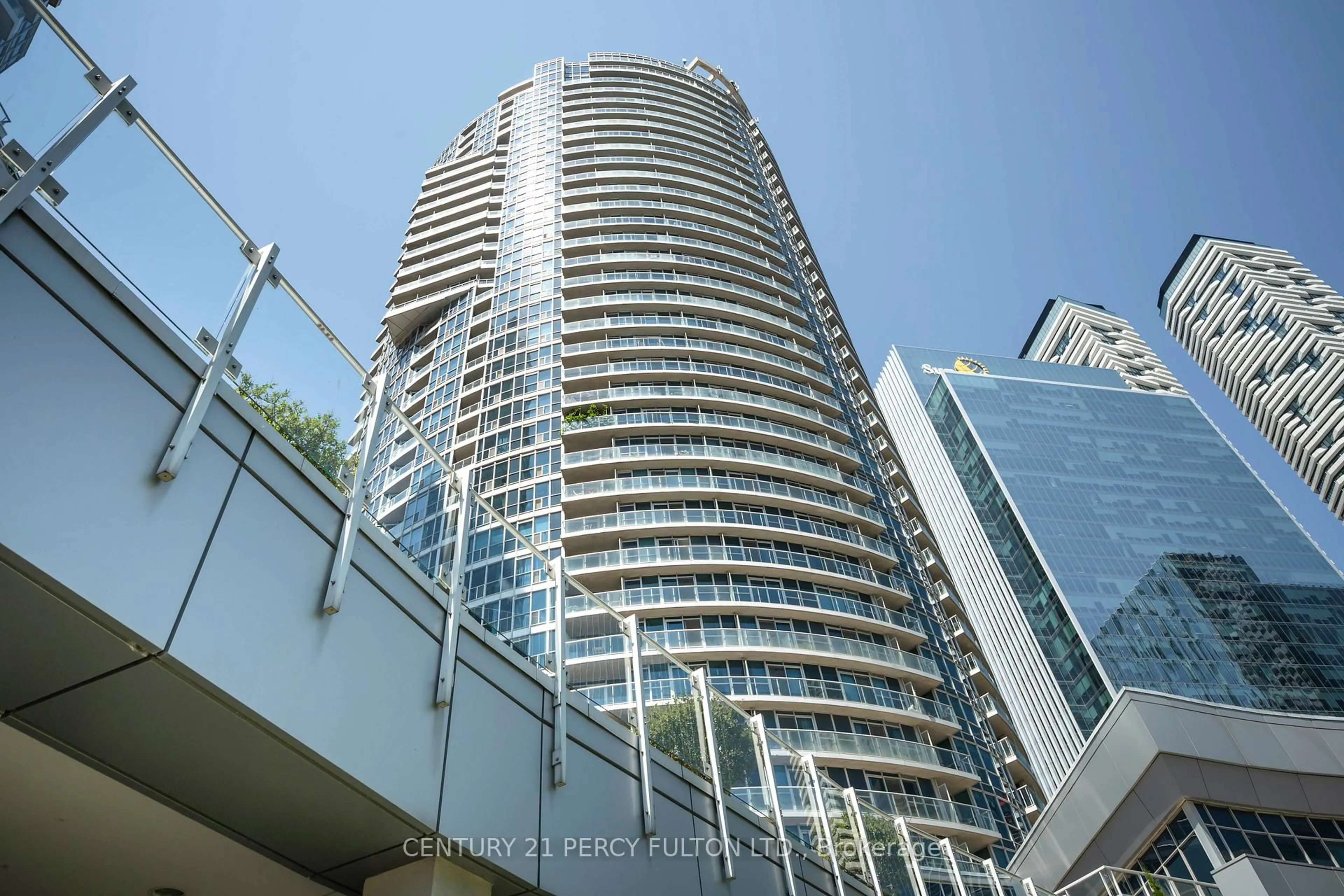 Balcony in the apartment, city buildings view from balcony for 8 York St #3101, Toronto Ontario M5J 2Y2