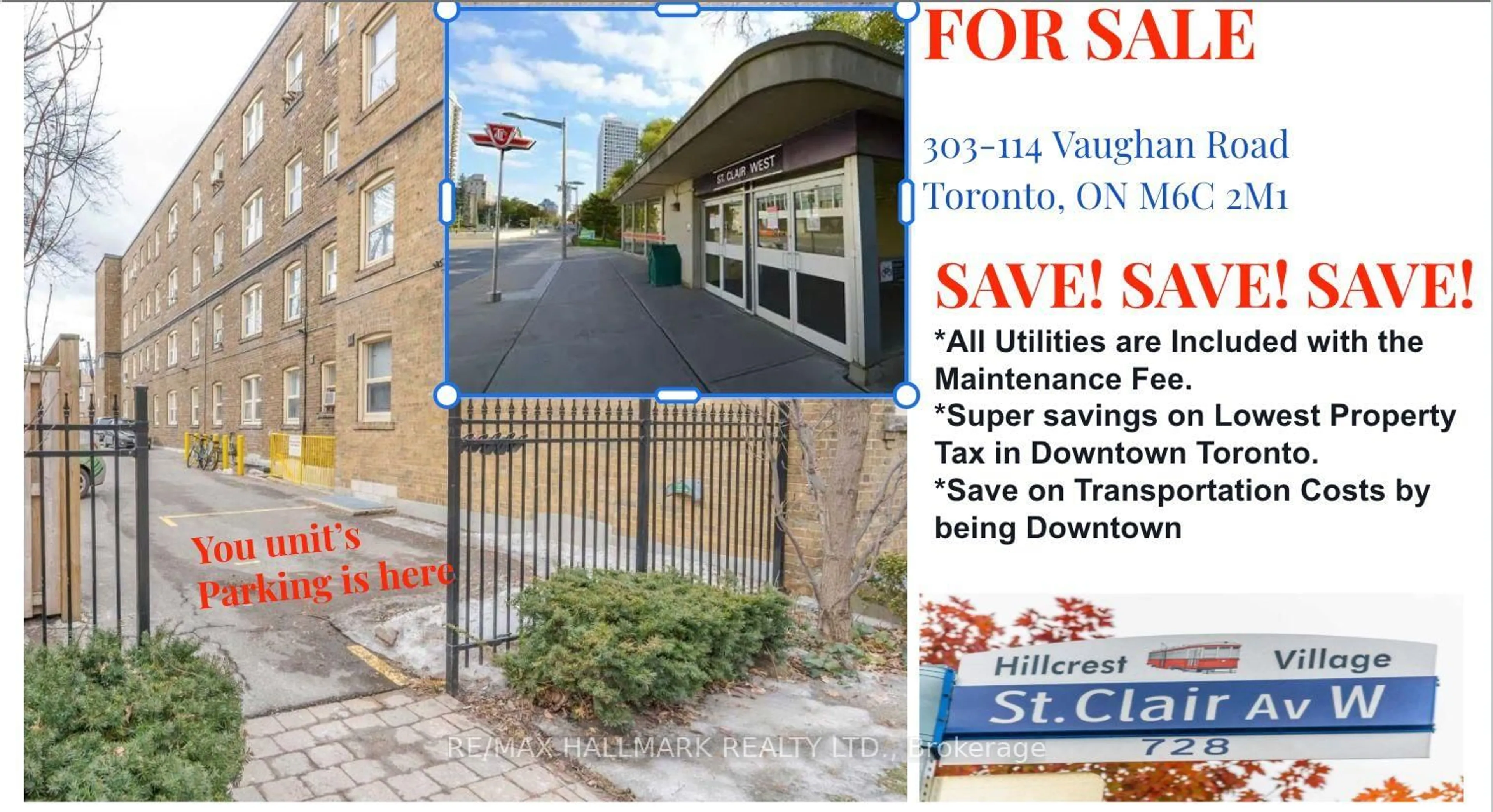 A pic from outside/outdoor area/front of a property/back of a property/a pic from drone, street for 114 Vaughan Rd #303, Toronto Ontario M6C 2M1
