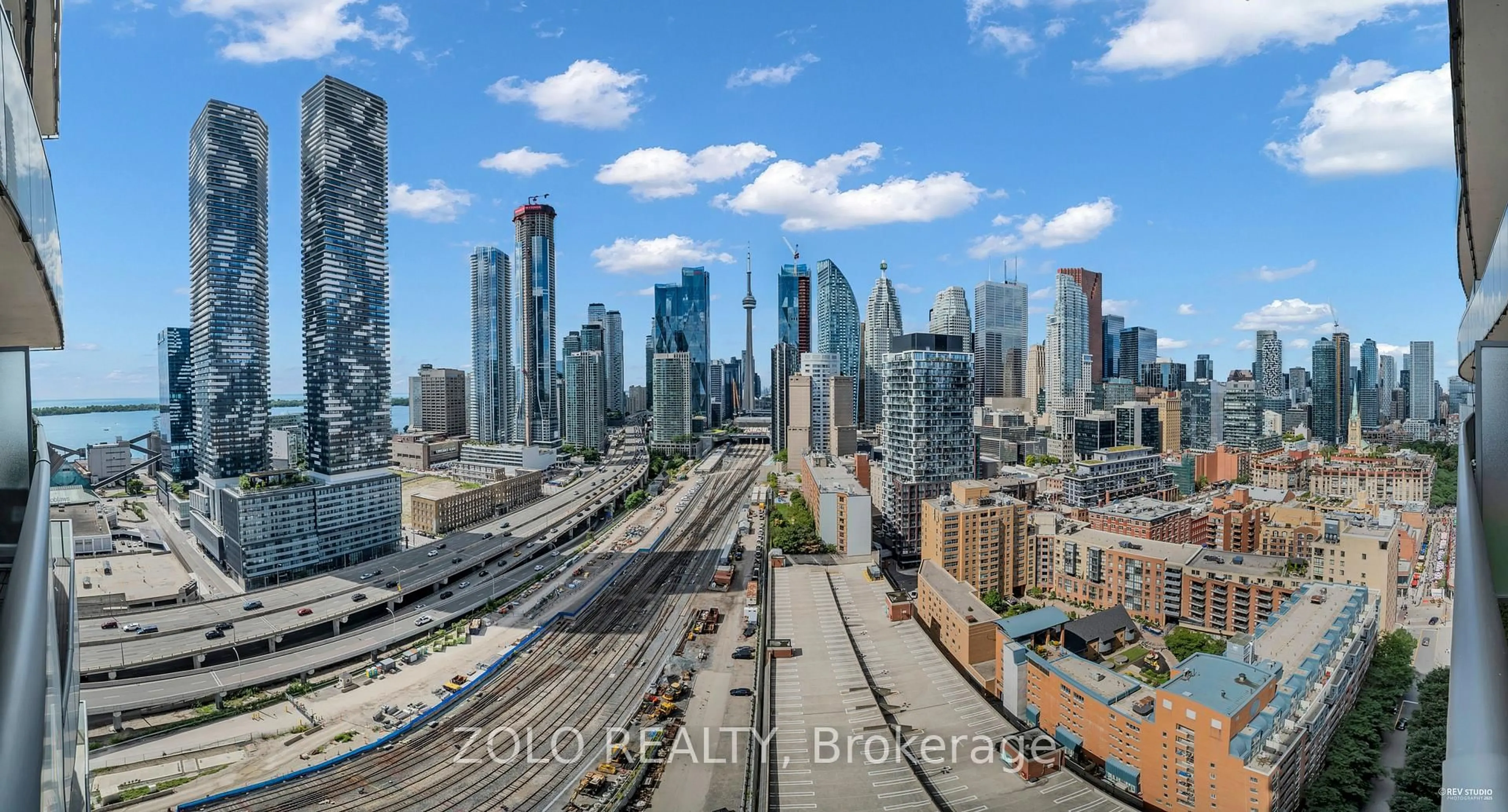A pic from outside/outdoor area/front of a property/back of a property/a pic from drone, city buildings view from balcony for 1 Market St #2412, Toronto Ontario M5E 0A2