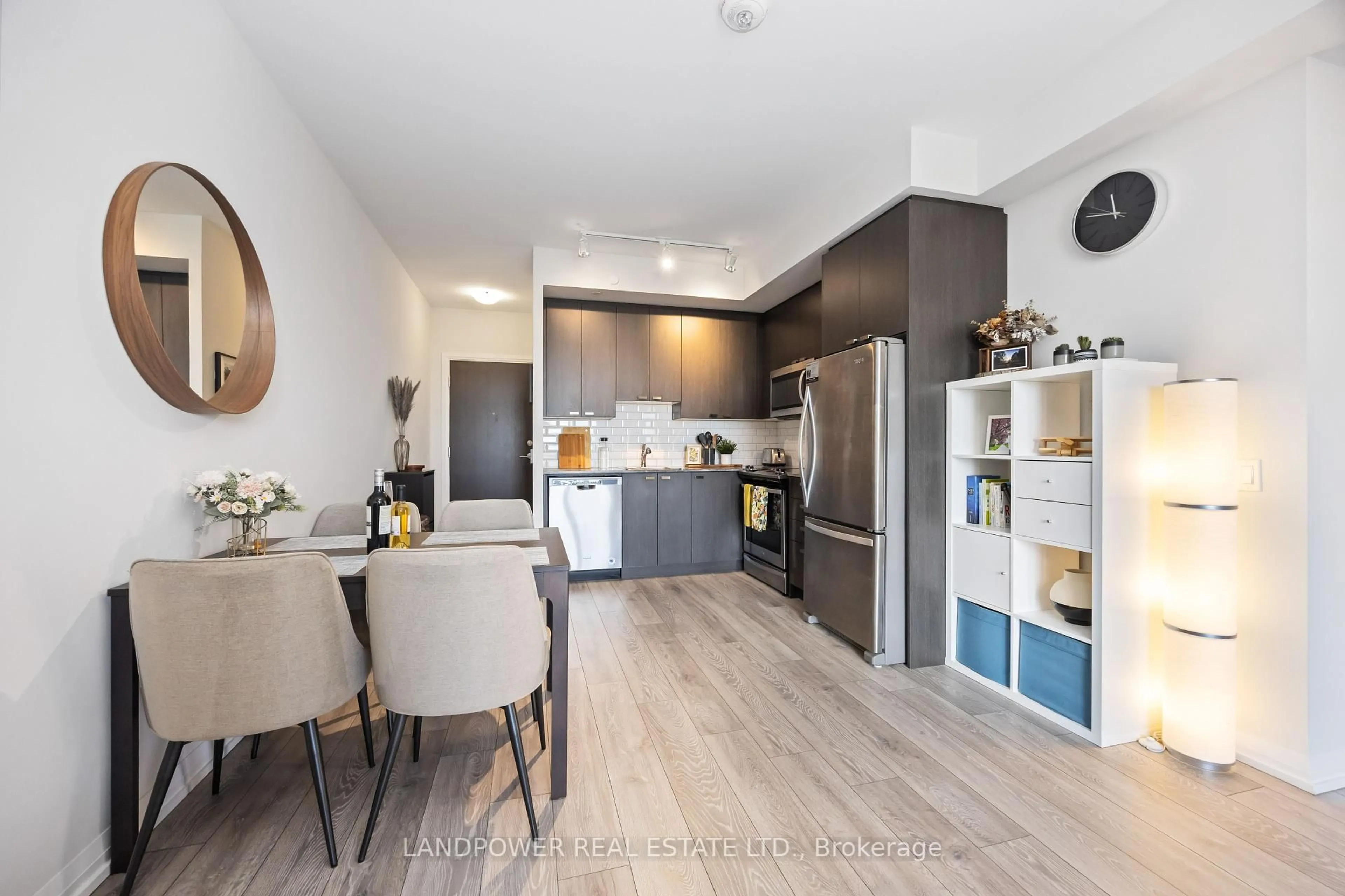 Open concept kitchen, wood/laminate floor for 60 Ann O'Reilly Rd #767, Toronto Ontario M2J 0C8