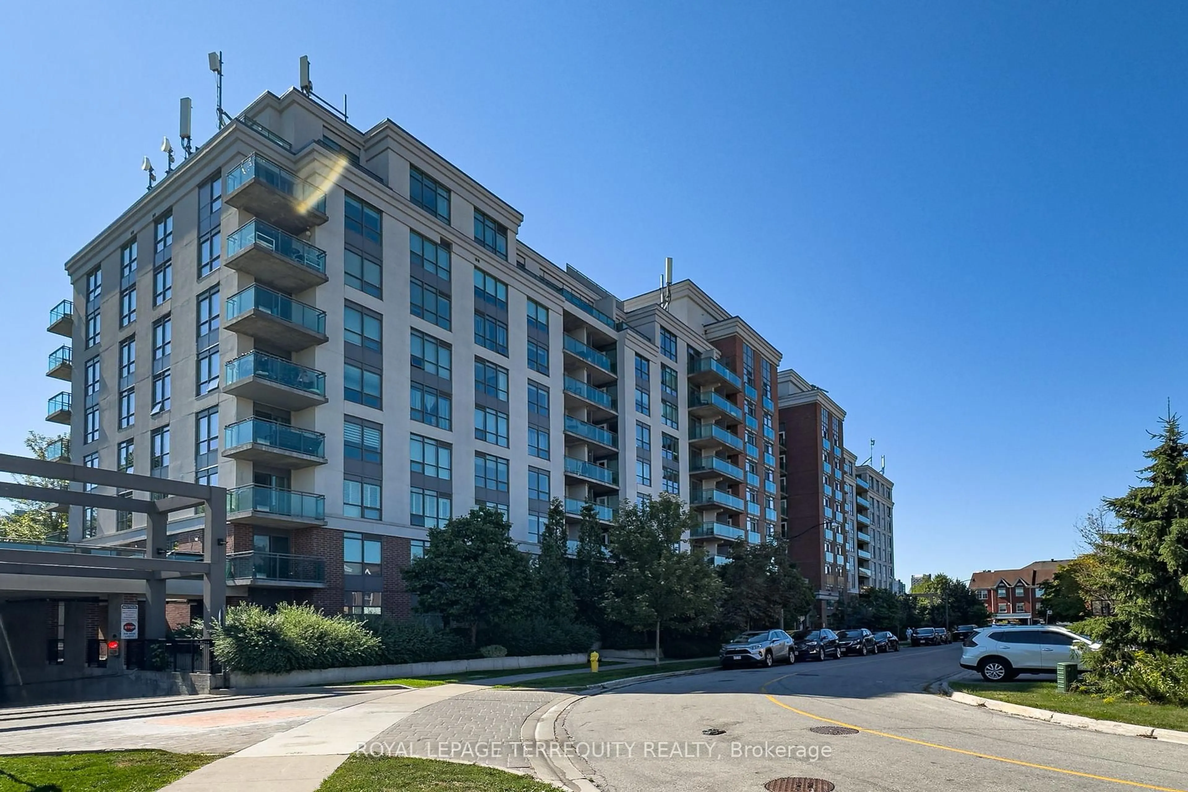 A pic from outside/outdoor area/front of a property/back of a property/a pic from drone, unknown for 120 Dallimore Circ #515, Toronto Ontario M3C 4J1