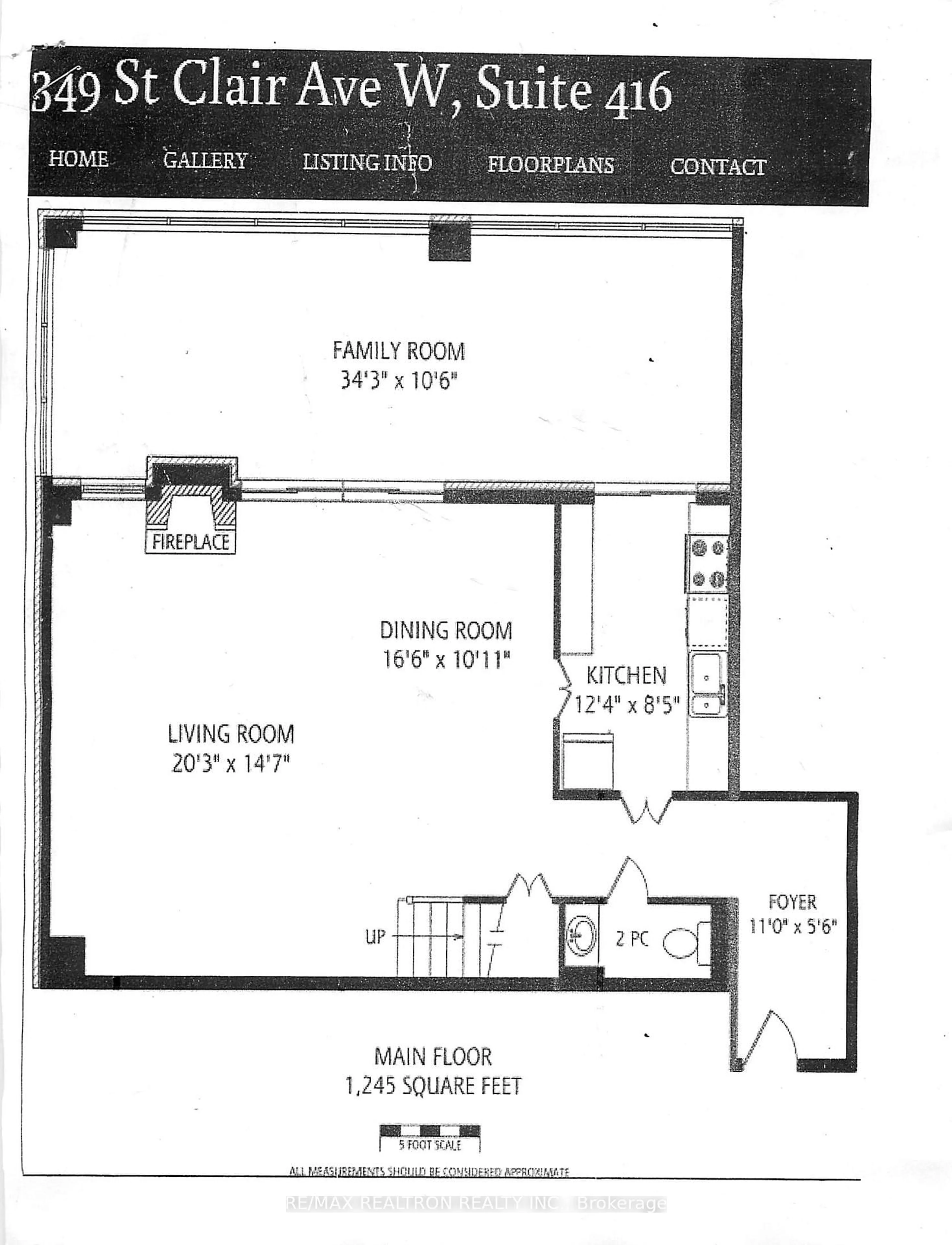 Floor plan for 349 St Clair Ave #416, Toronto Ontario M5P 1N3