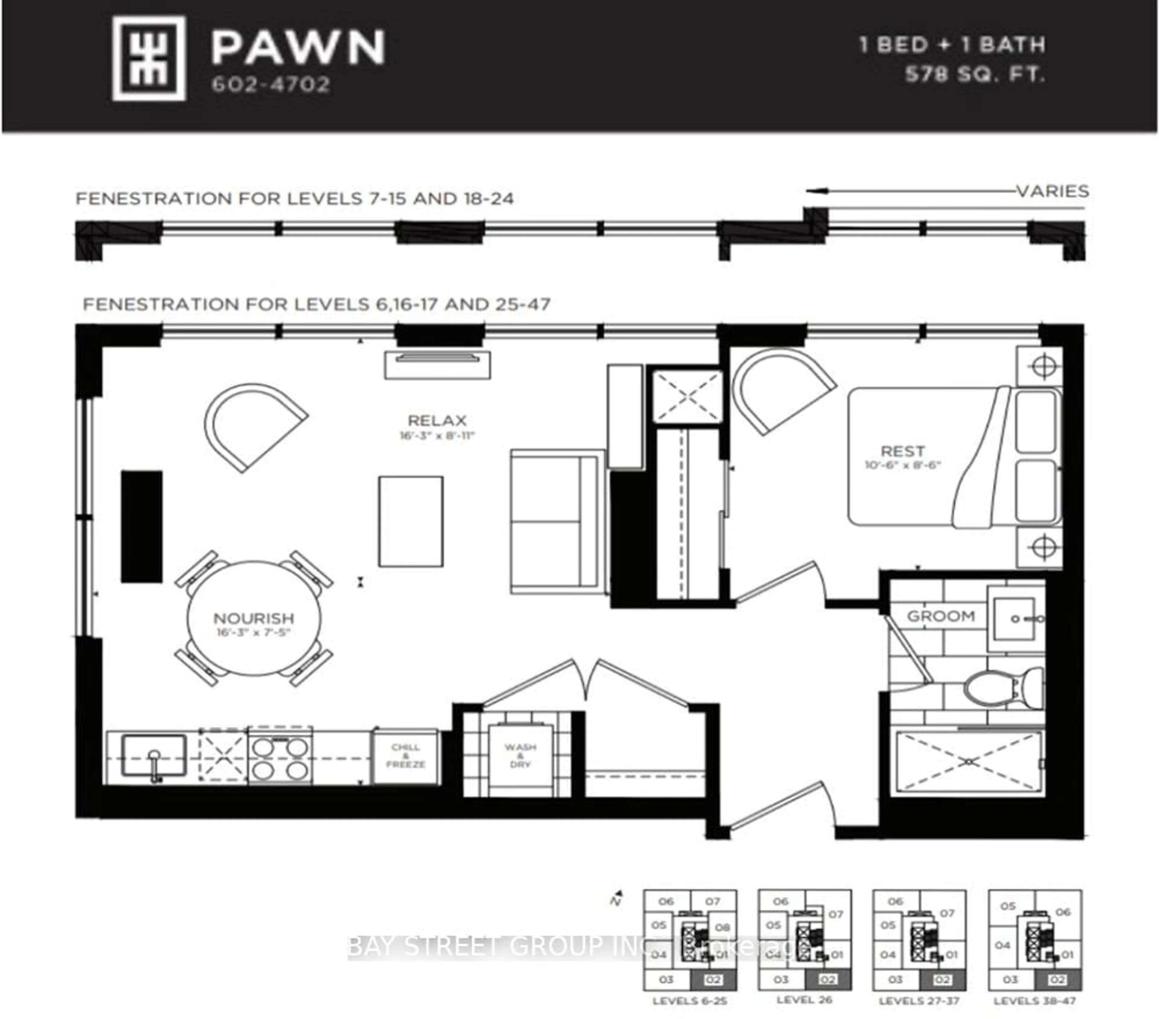 Floor plan for 327 King St #2302, Toronto Ontario M5V 0W7