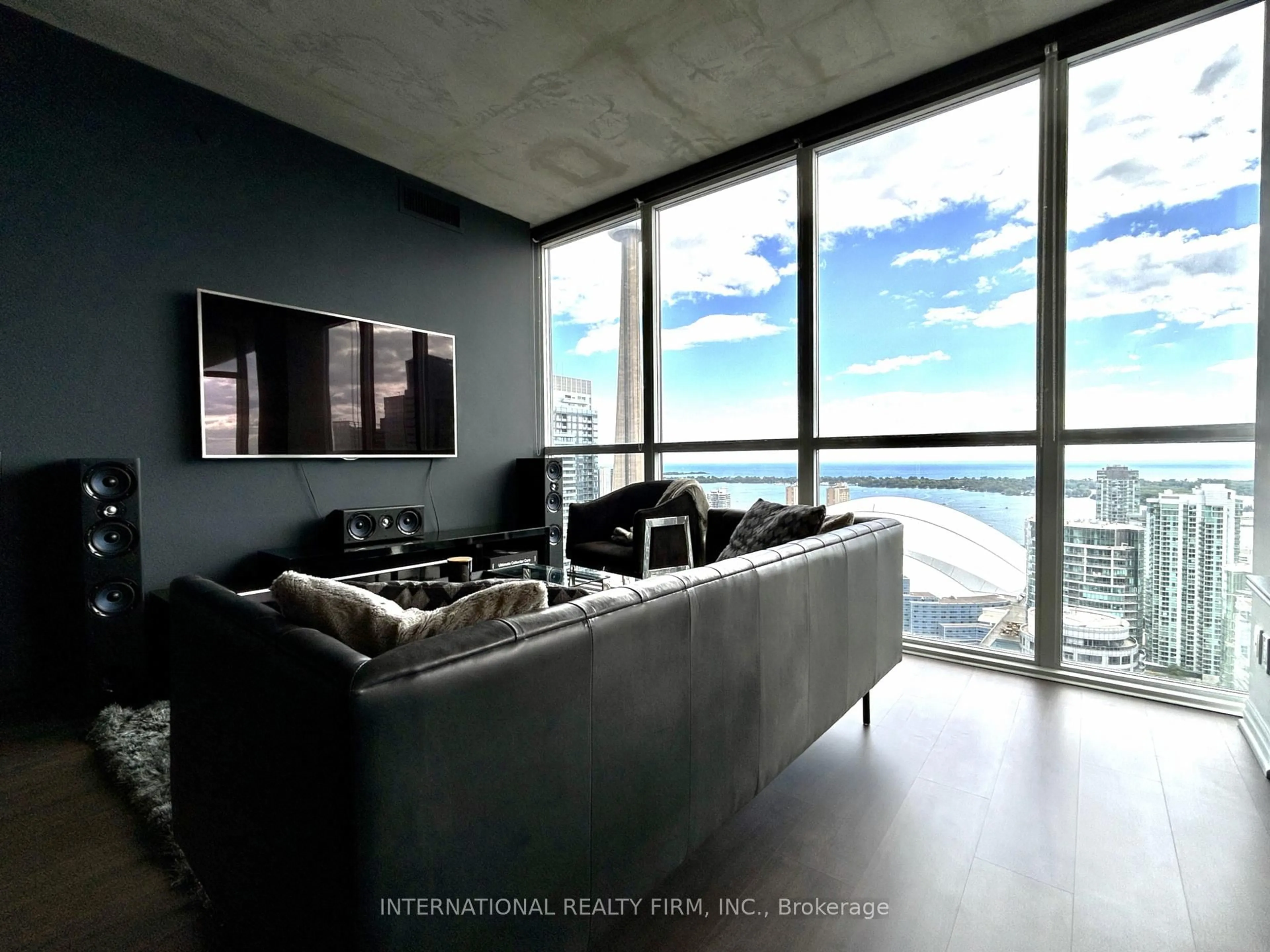 Living room with furniture, cement floor for 88 Blue Jays Way #3804, Toronto Ontario M5V 0L7
