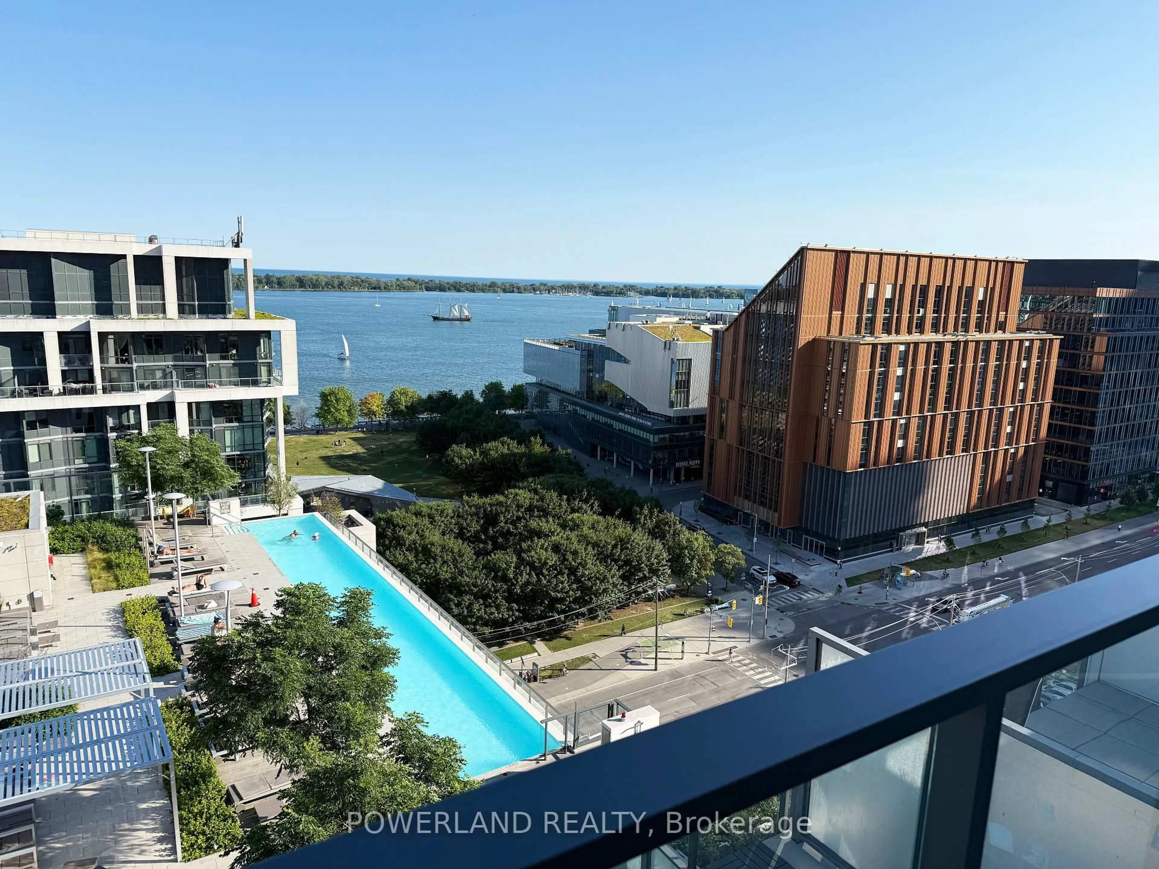 A pic from outside/outdoor area/front of a property/back of a property/a pic from drone, water/lake/river/ocean view for 16 Bonnycastle St #1308, Toronto Ontario M5A 0C9