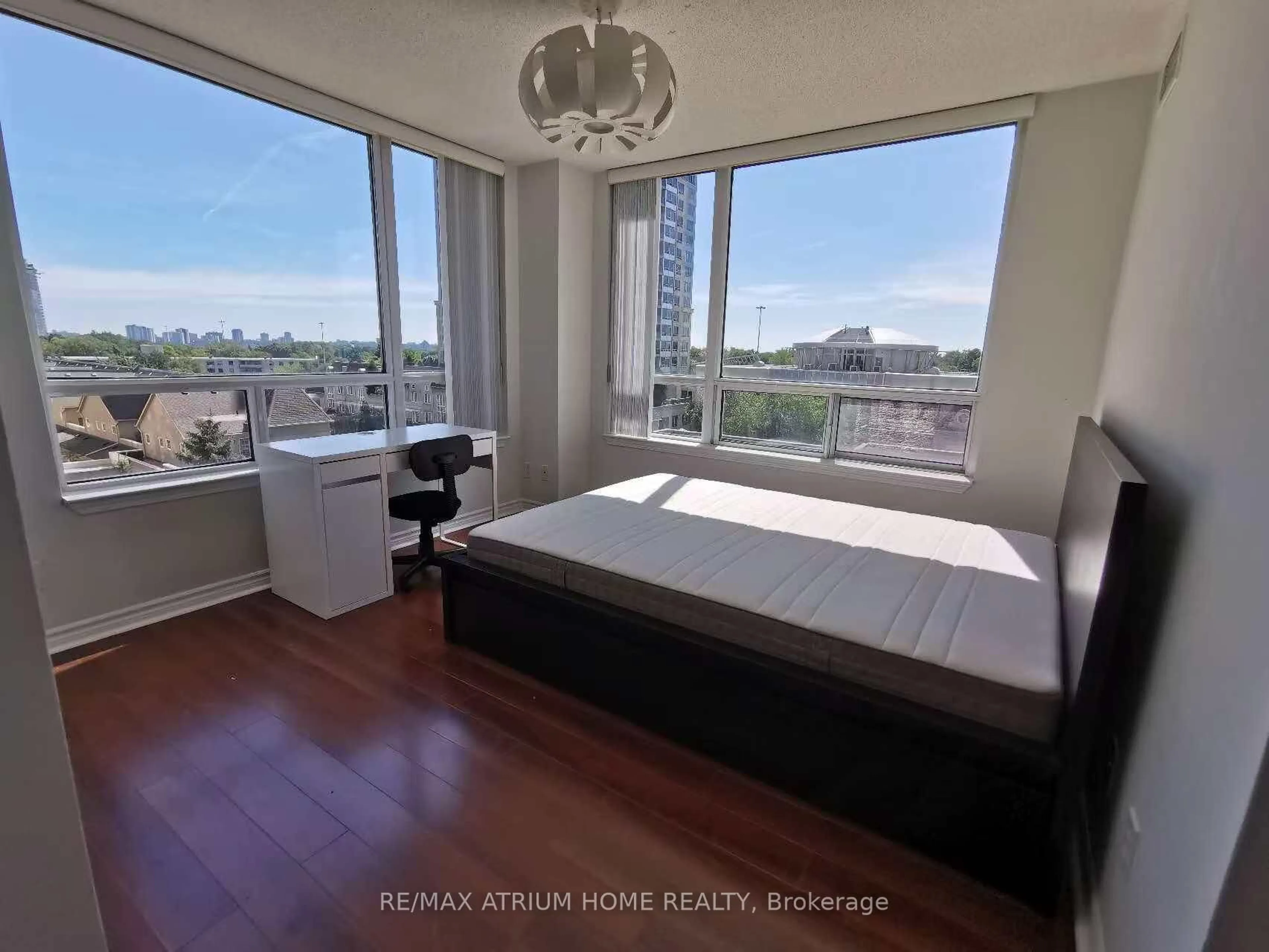 Bedroom with bed, wood/laminate floor for 2 Rean Dr #608, Toronto Ontario M2K 3B8