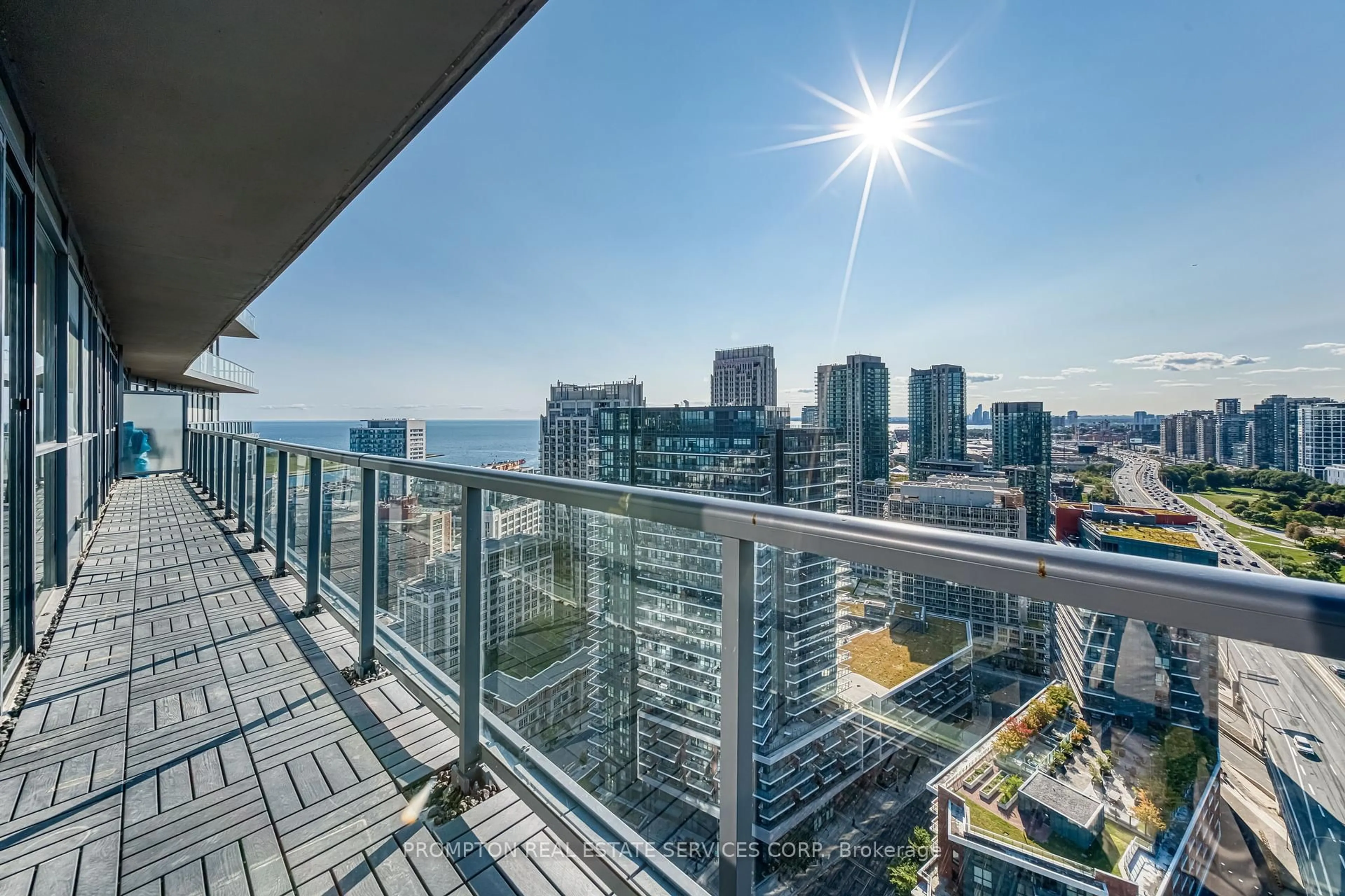 Balcony in the apartment, city buildings view from balcony for 20 Bruyeres Mews #2902, Toronto Ontario M5V 0G8