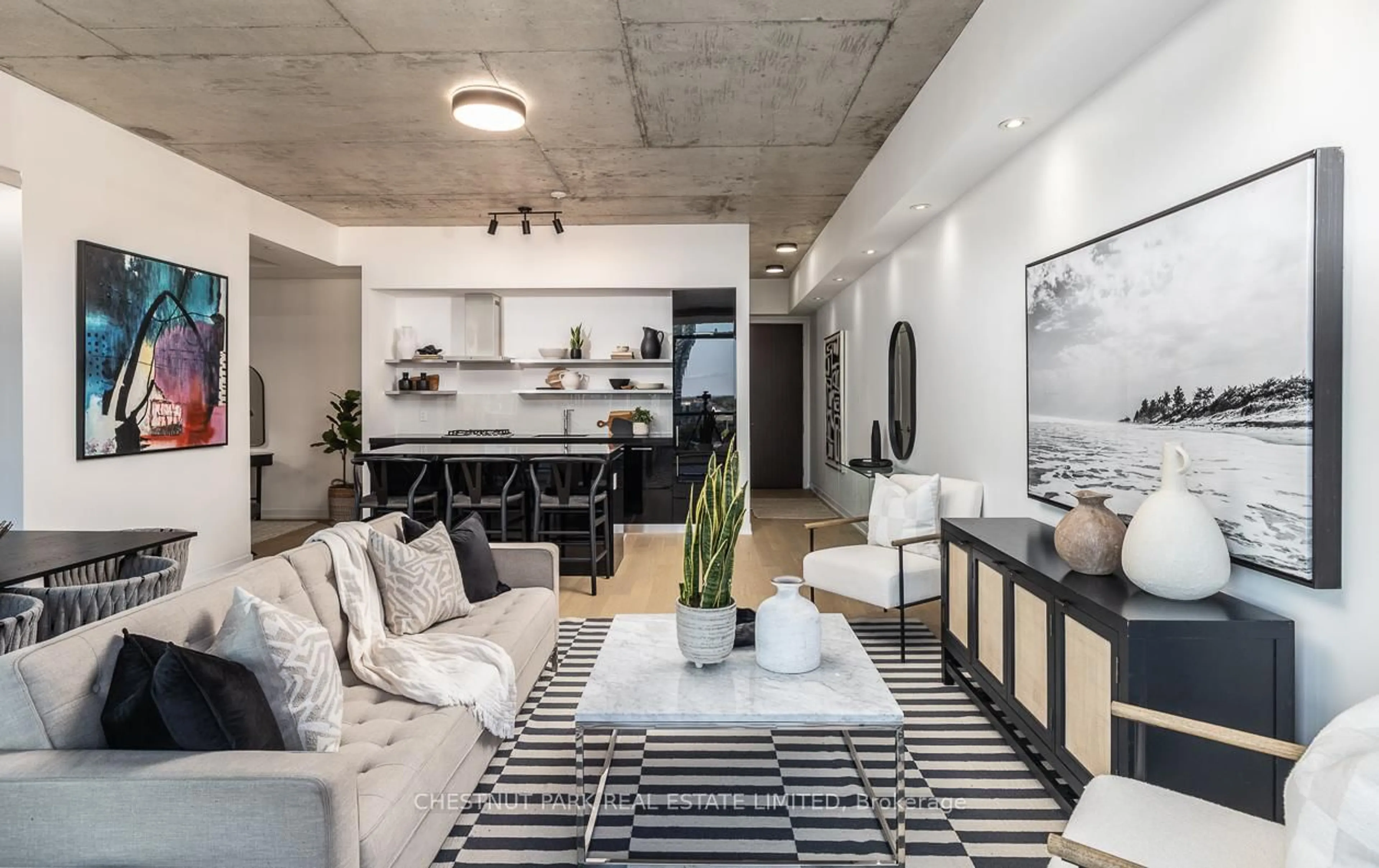 Living room with furniture, cement floor for 560 King St #1014, Toronto Ontario M5V 0L6