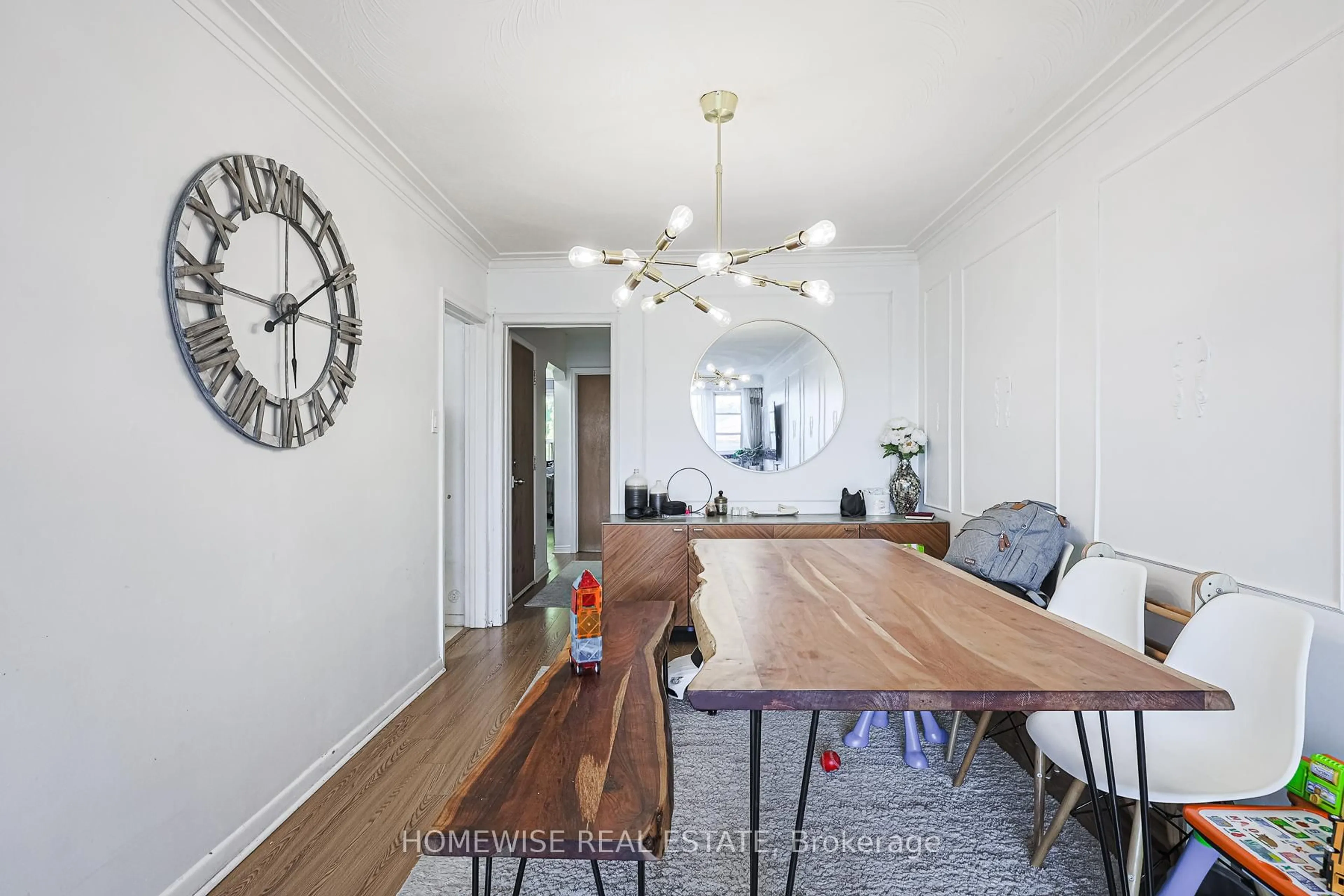 Dining room, wood/laminate floor for 4 Lanark Ave, Toronto Ontario M6C 2B3