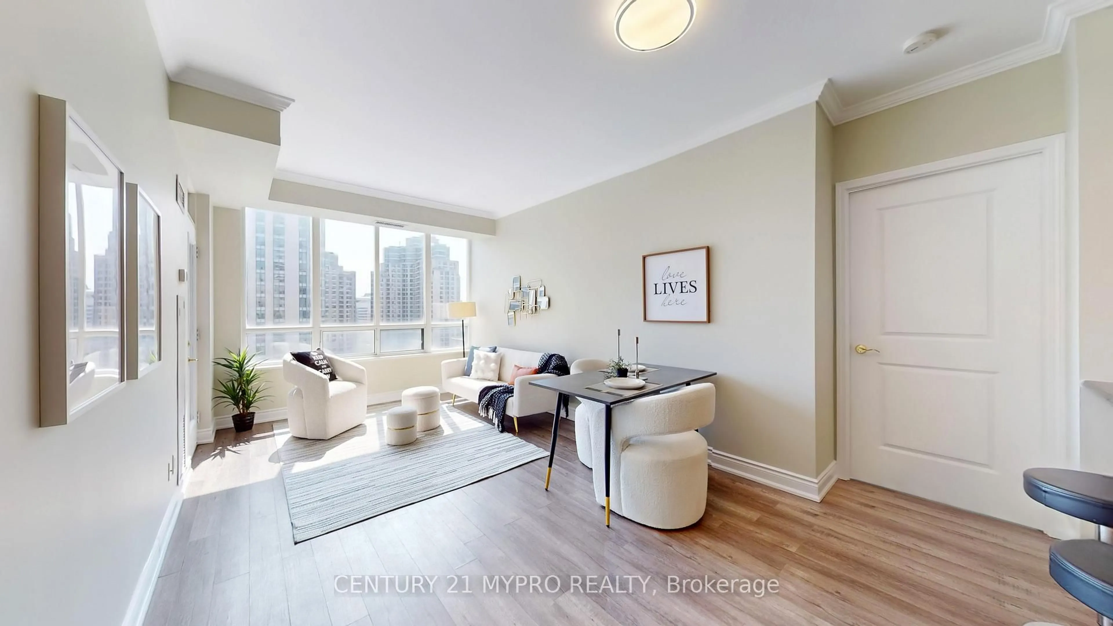 Living room with furniture, wood/laminate floor for 28 Byng Ave #LPH03, Toronto Ontario M2N 7H4