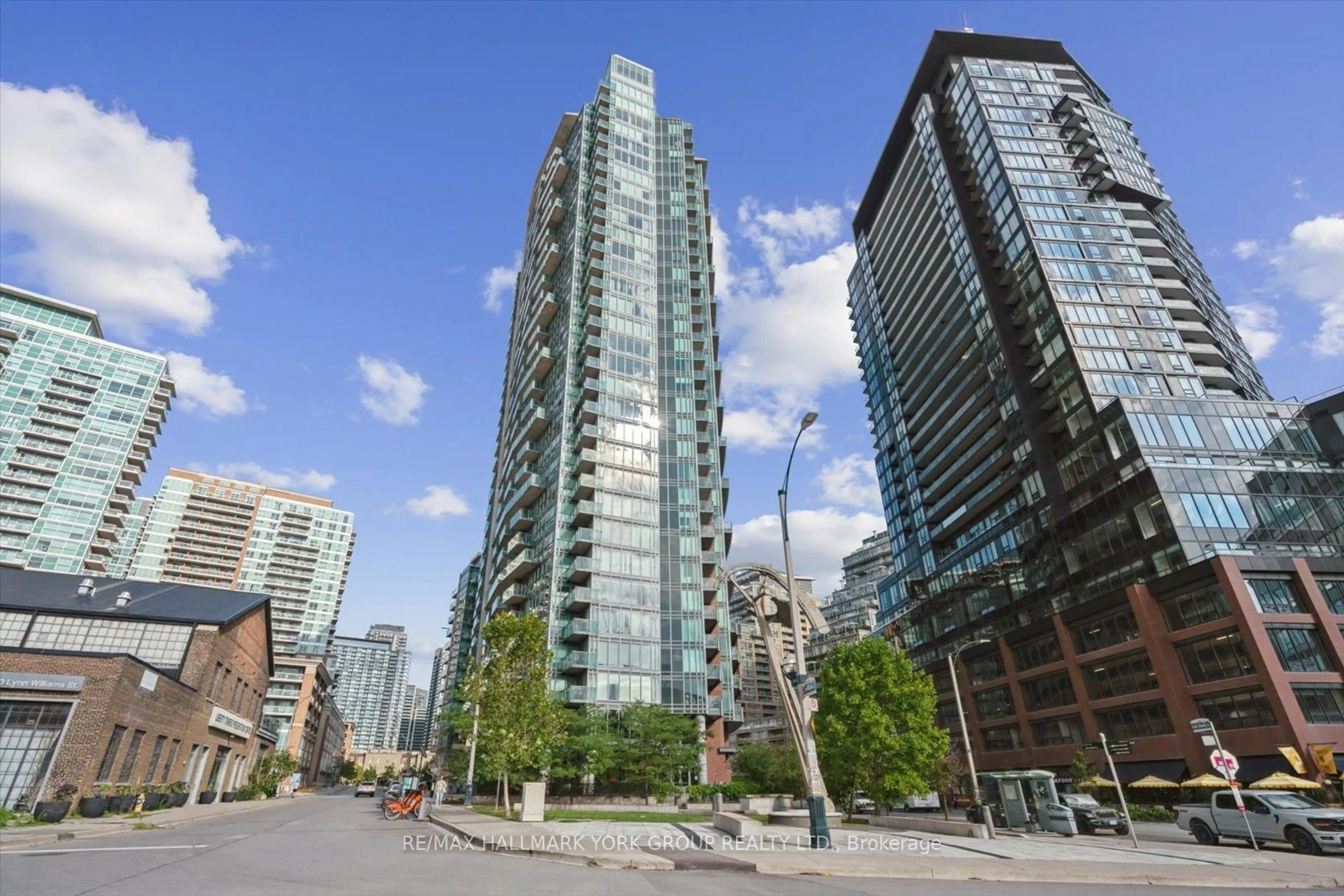 Patio, city buildings view from balcony for 150 East Liberty St #1113, Toronto Ontario M6K 3R5