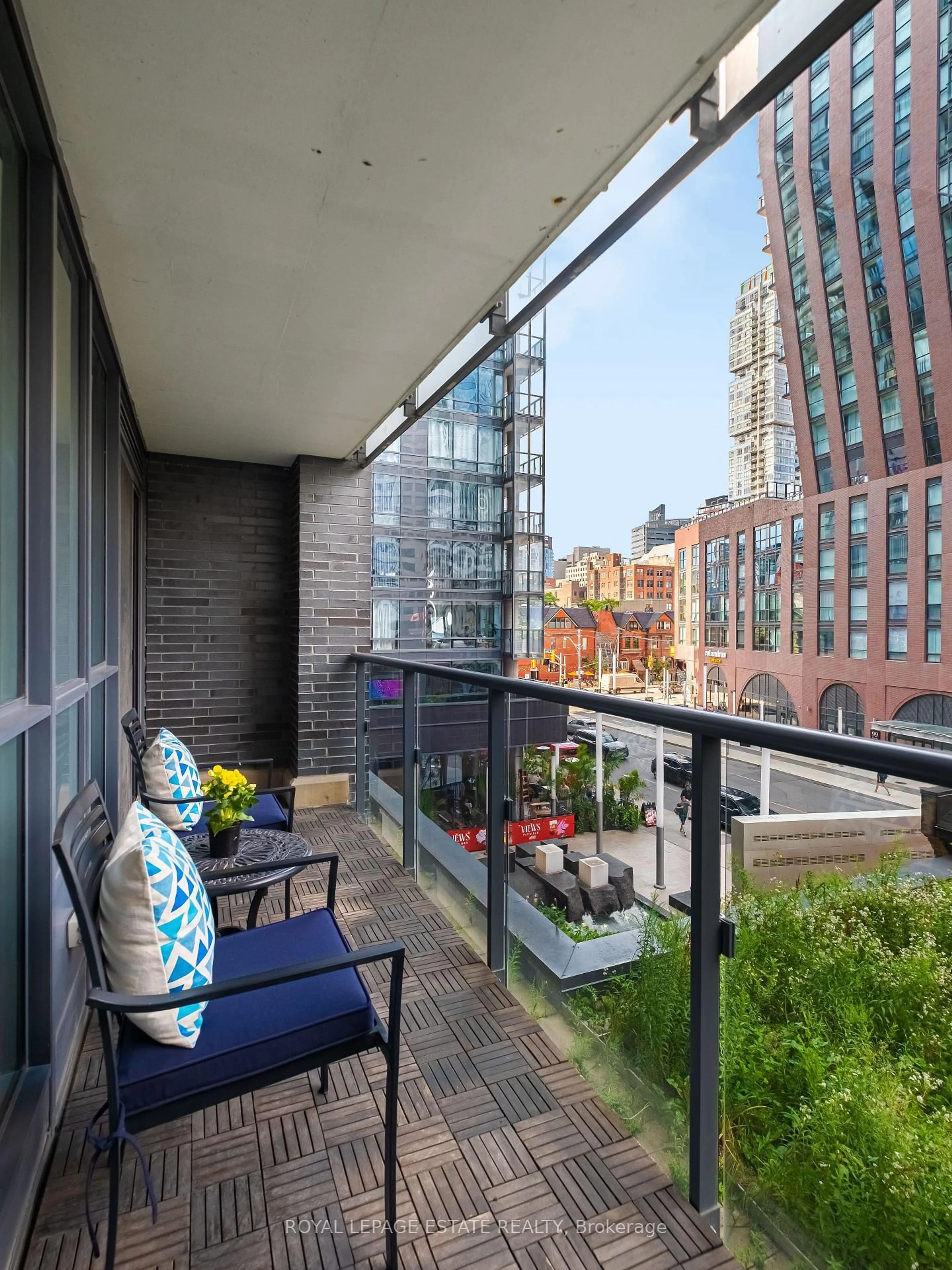 Balcony in the apartment, city buildings view from balcony for 295 Adelaide St #313, Toronto Ontario M5V 0L4