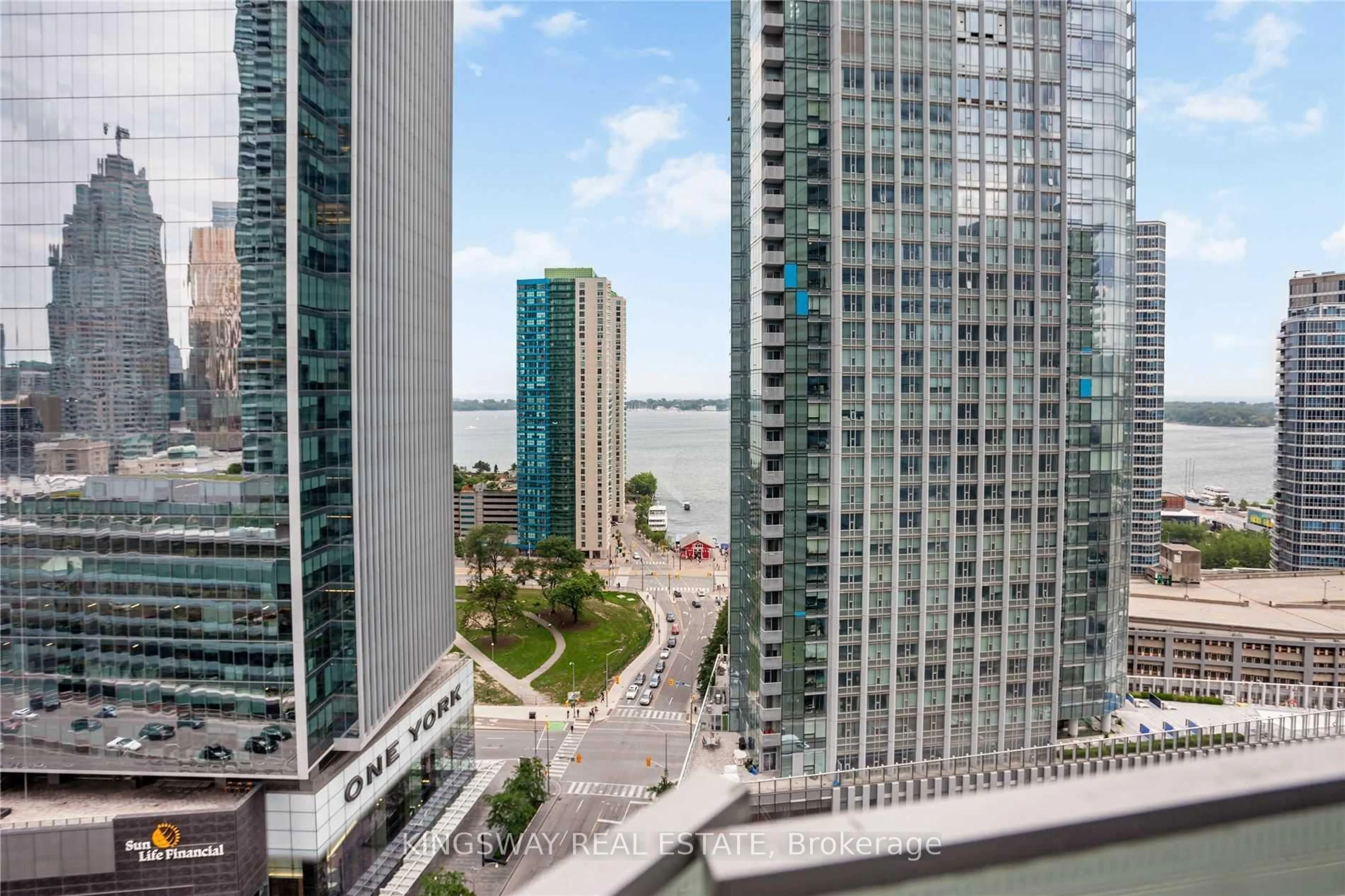 A pic from outside/outdoor area/front of a property/back of a property/a pic from drone, city buildings view from balcony for 14 York St #1802, Toronto Ontario M5J 2Z2