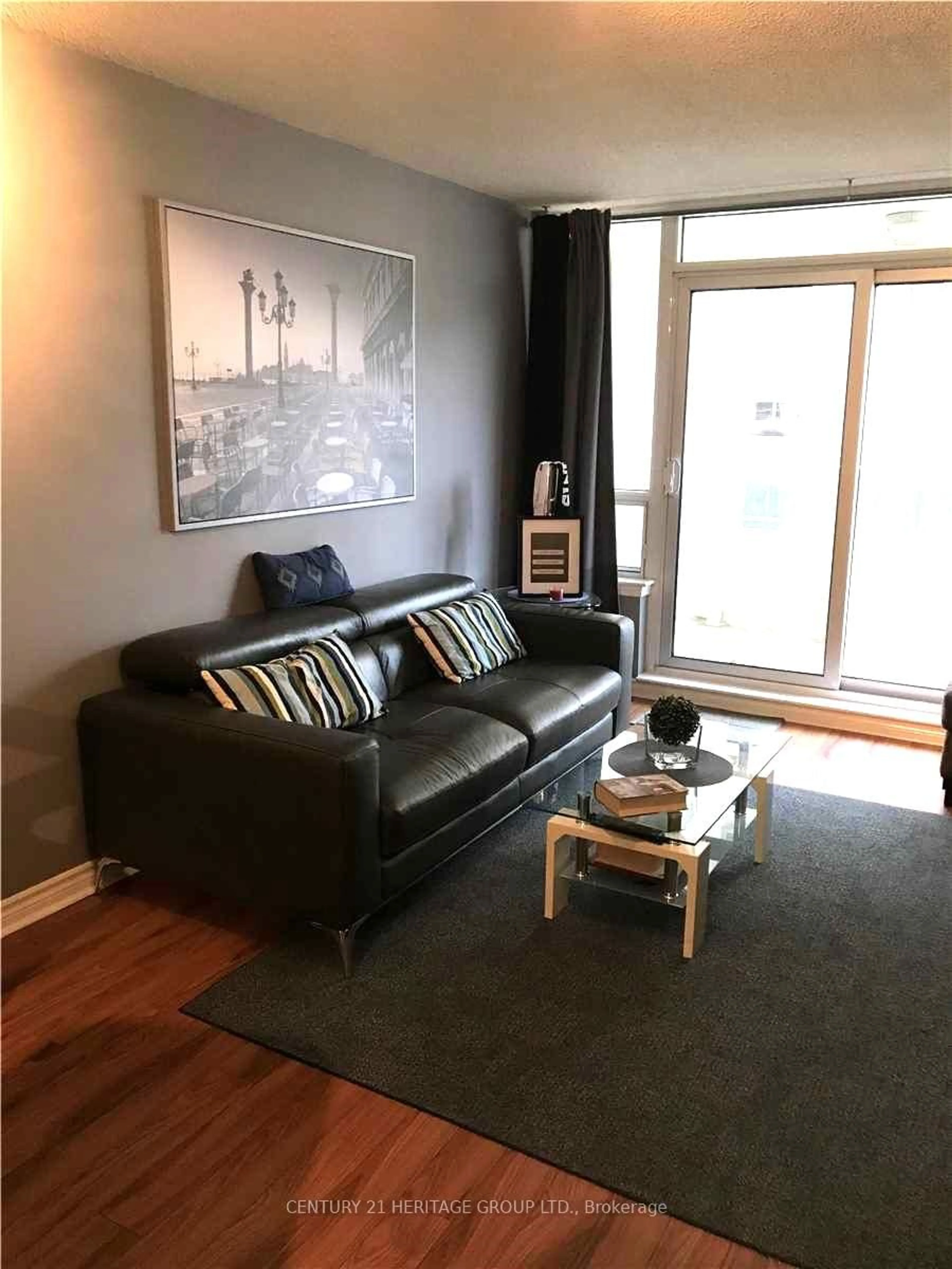 Living room with furniture, wood/laminate floor for 8 Rean Dr #404, Toronto Ontario M2K 3B9