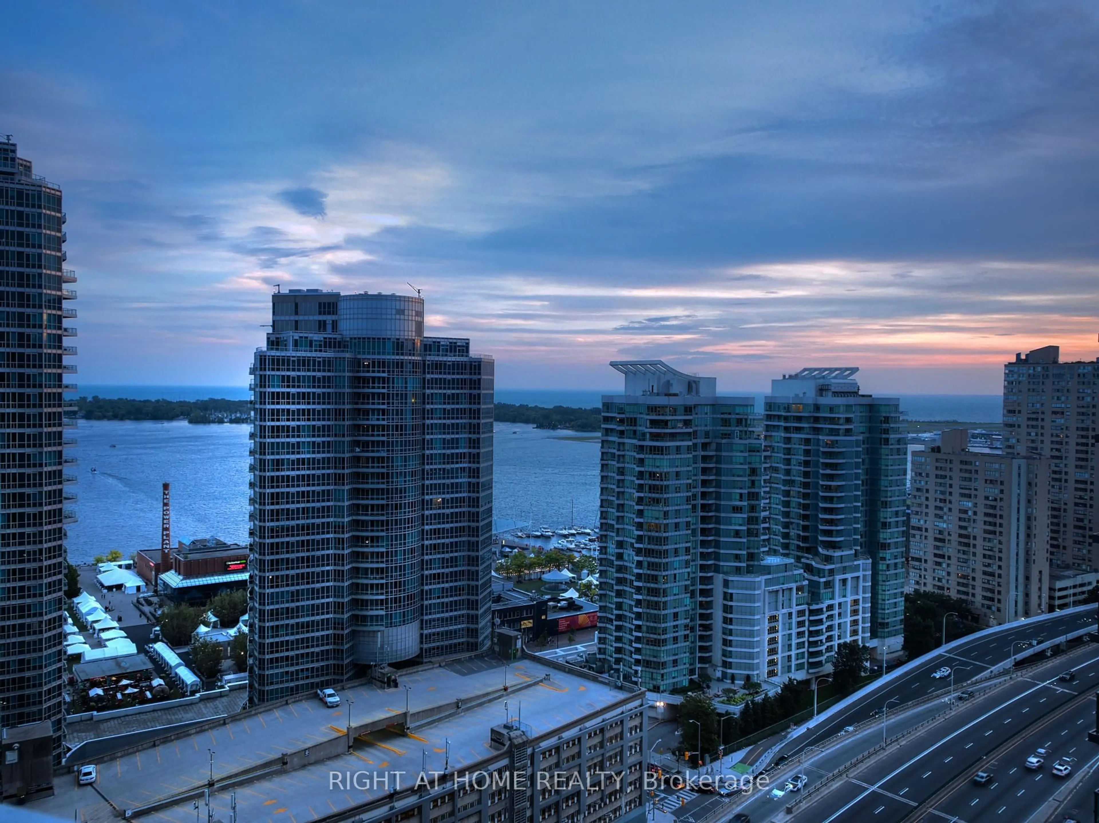 A pic from outside/outdoor area/front of a property/back of a property/a pic from drone, city buildings view from balcony for 12 York St #1905, Toronto Ontario M5J 0A9
