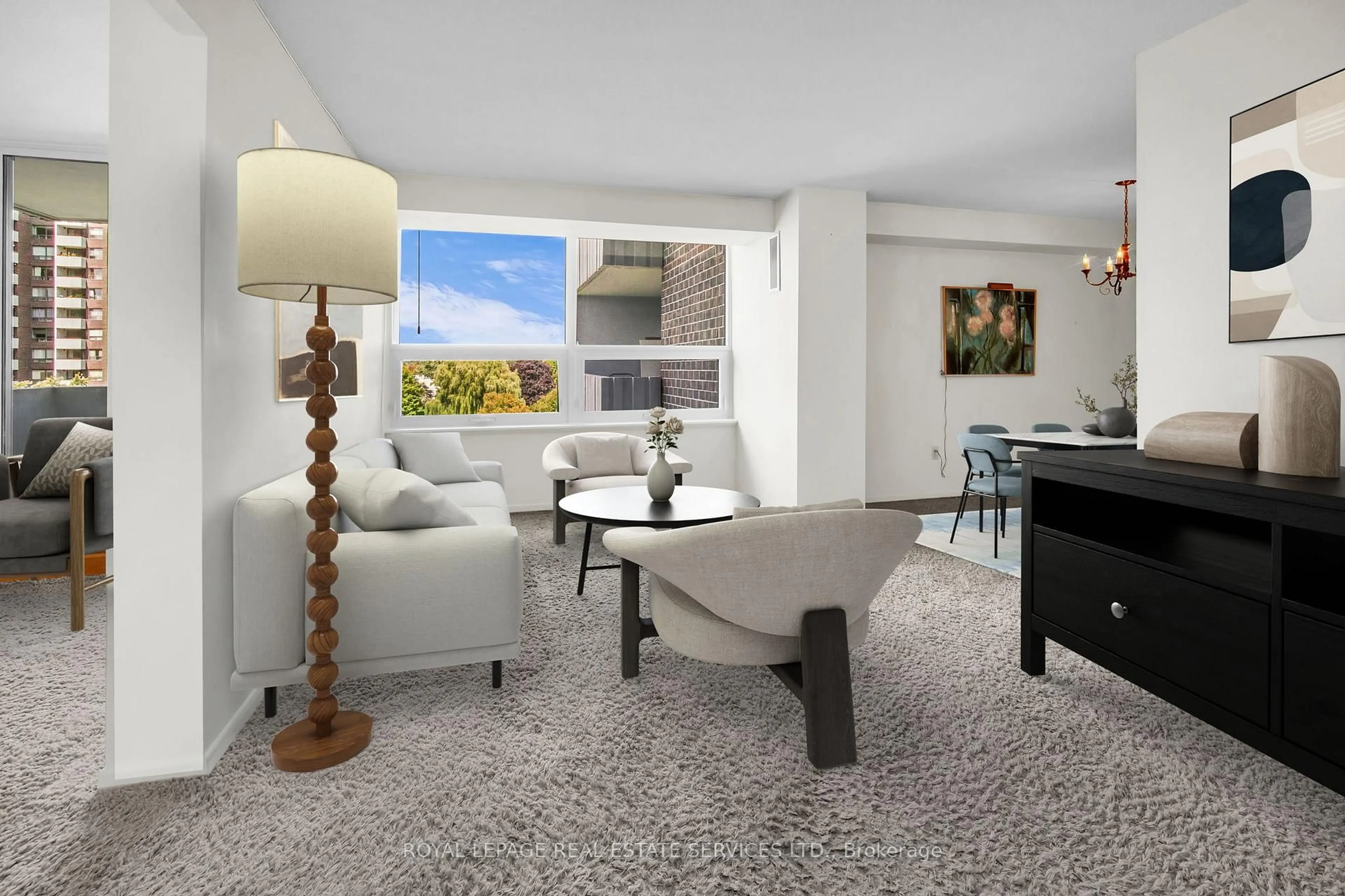 Living room with furniture, carpet floor for 1900 Sheppard Ave #702, Toronto Ontario M2J 4T4