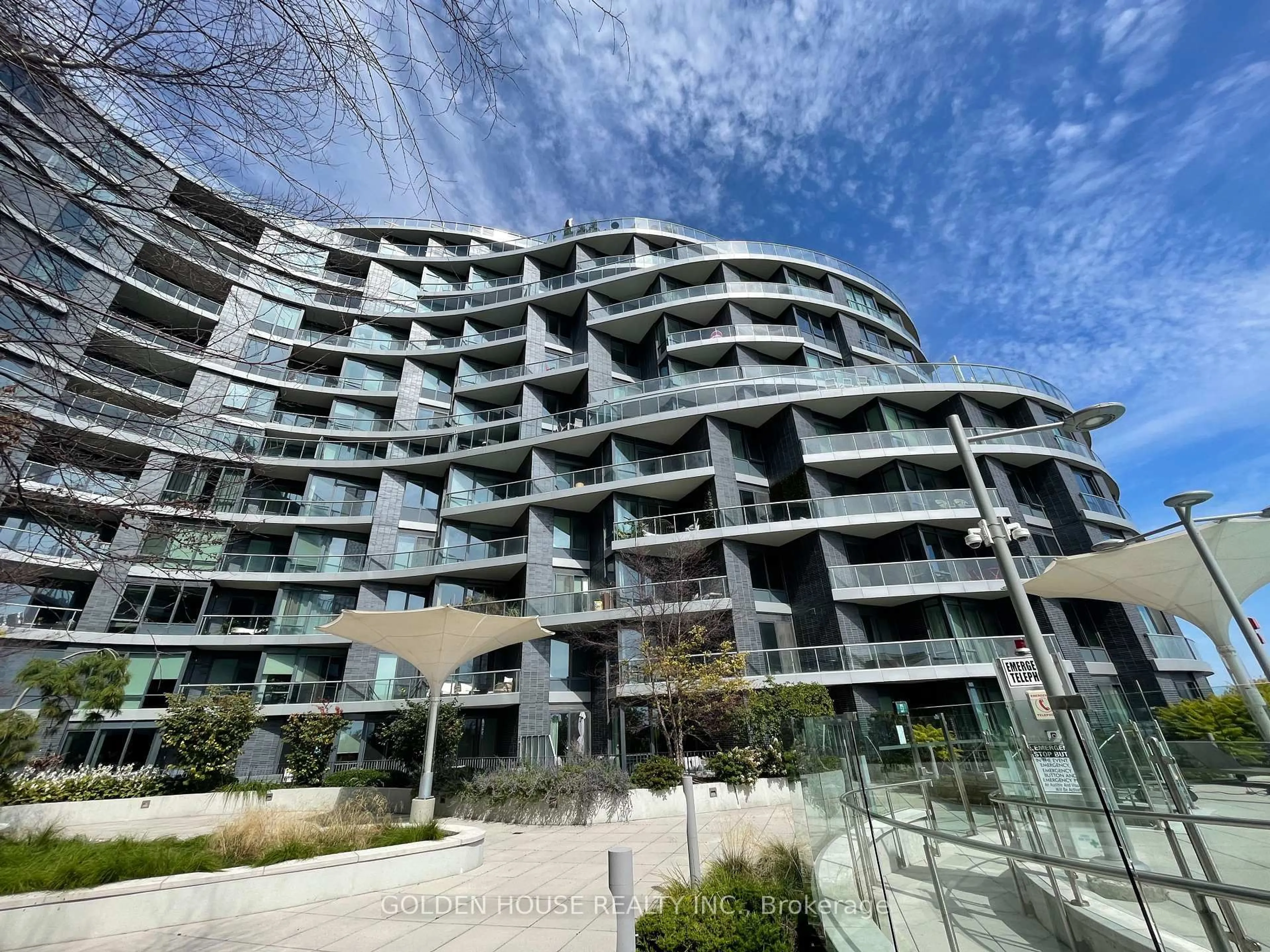 A pic from outside/outdoor area/front of a property/back of a property/a pic from drone, building for 1 Edgewater Dr #314, Toronto Ontario M5A 1B9