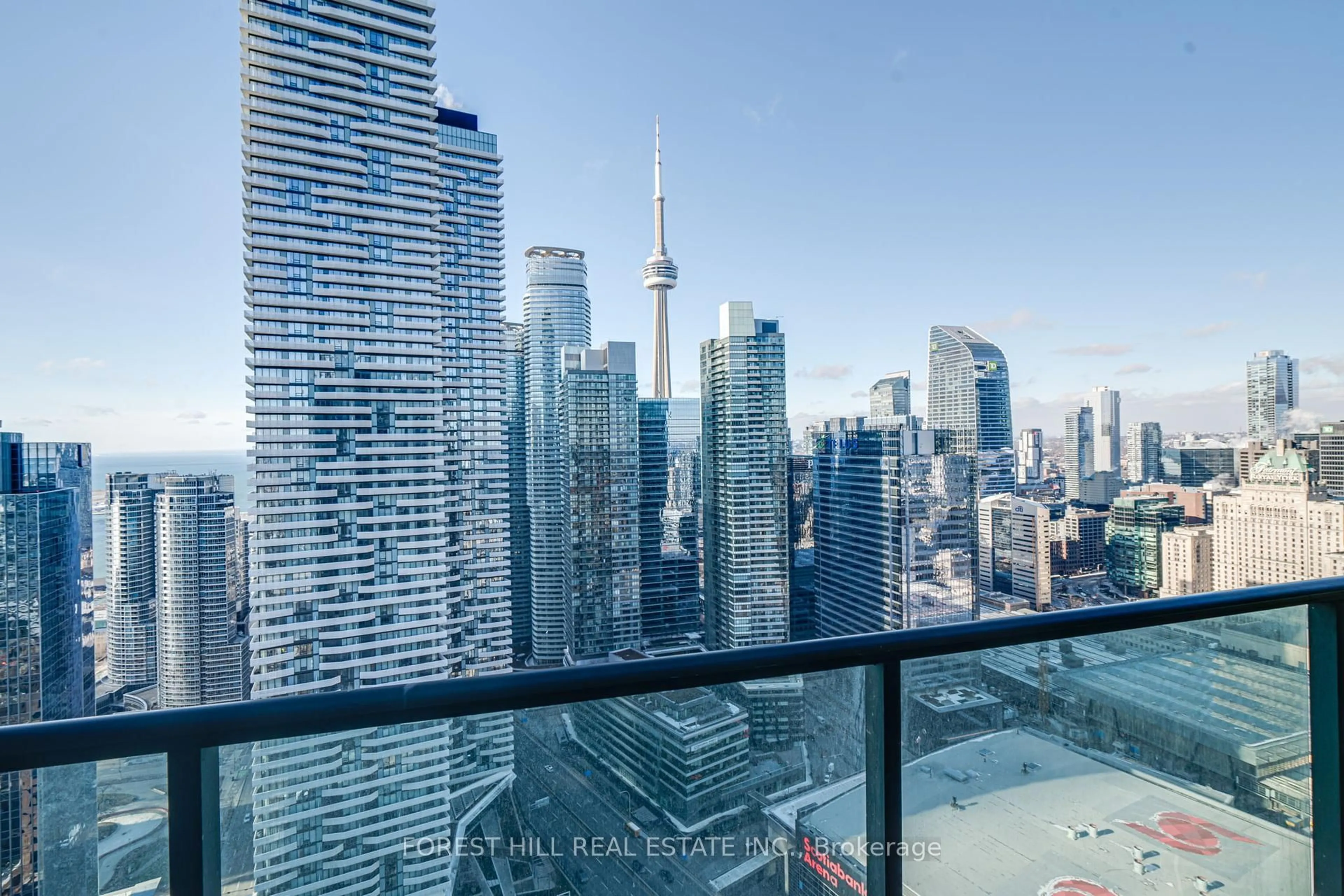 Balcony in the apartment, city buildings view from balcony for 33 Bay St #4513, Toronto Ontario M5J 2Z3