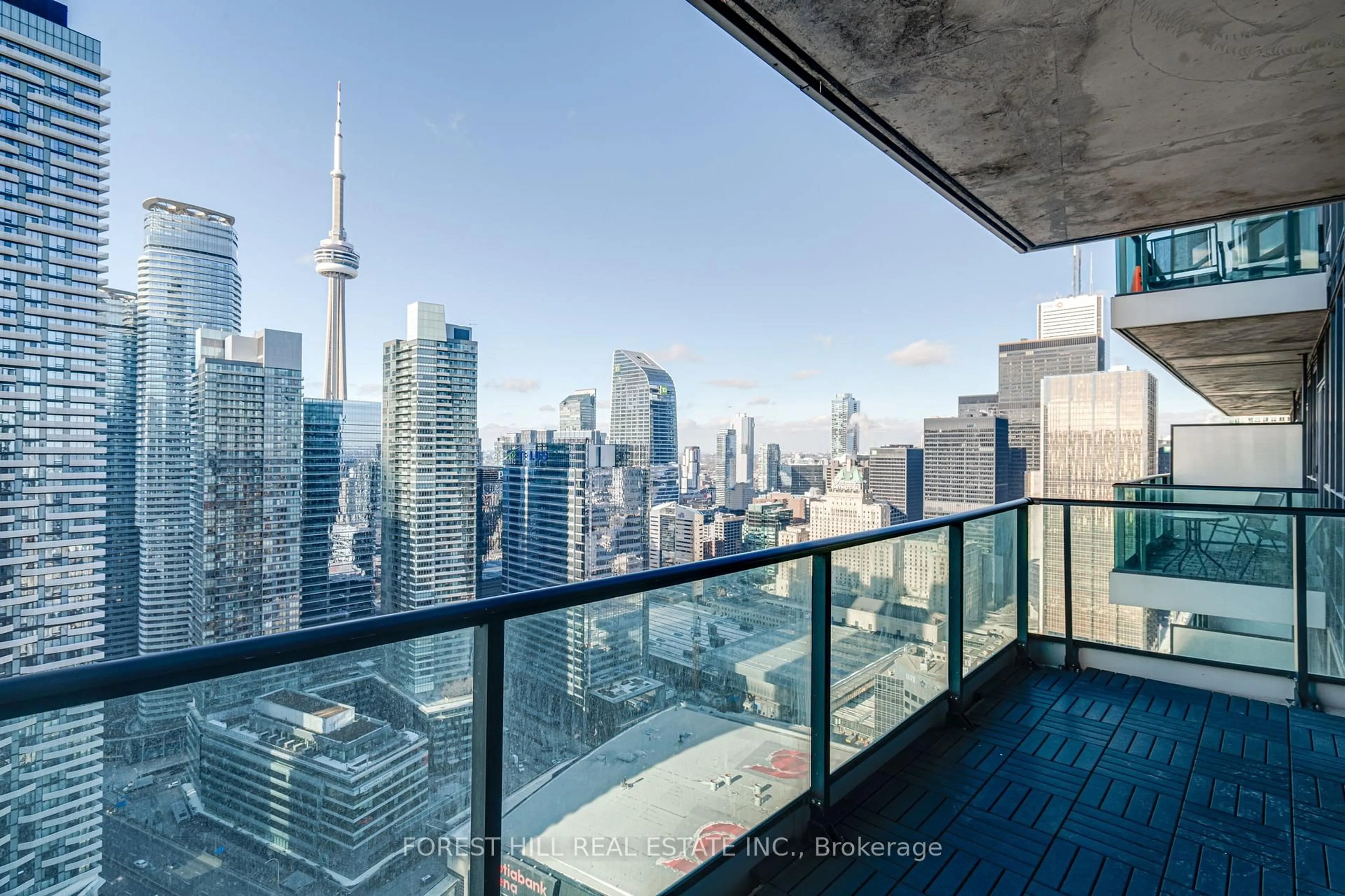 Balcony in the apartment, city buildings view from balcony for 33 Bay St #4513, Toronto Ontario M5J 2Z3