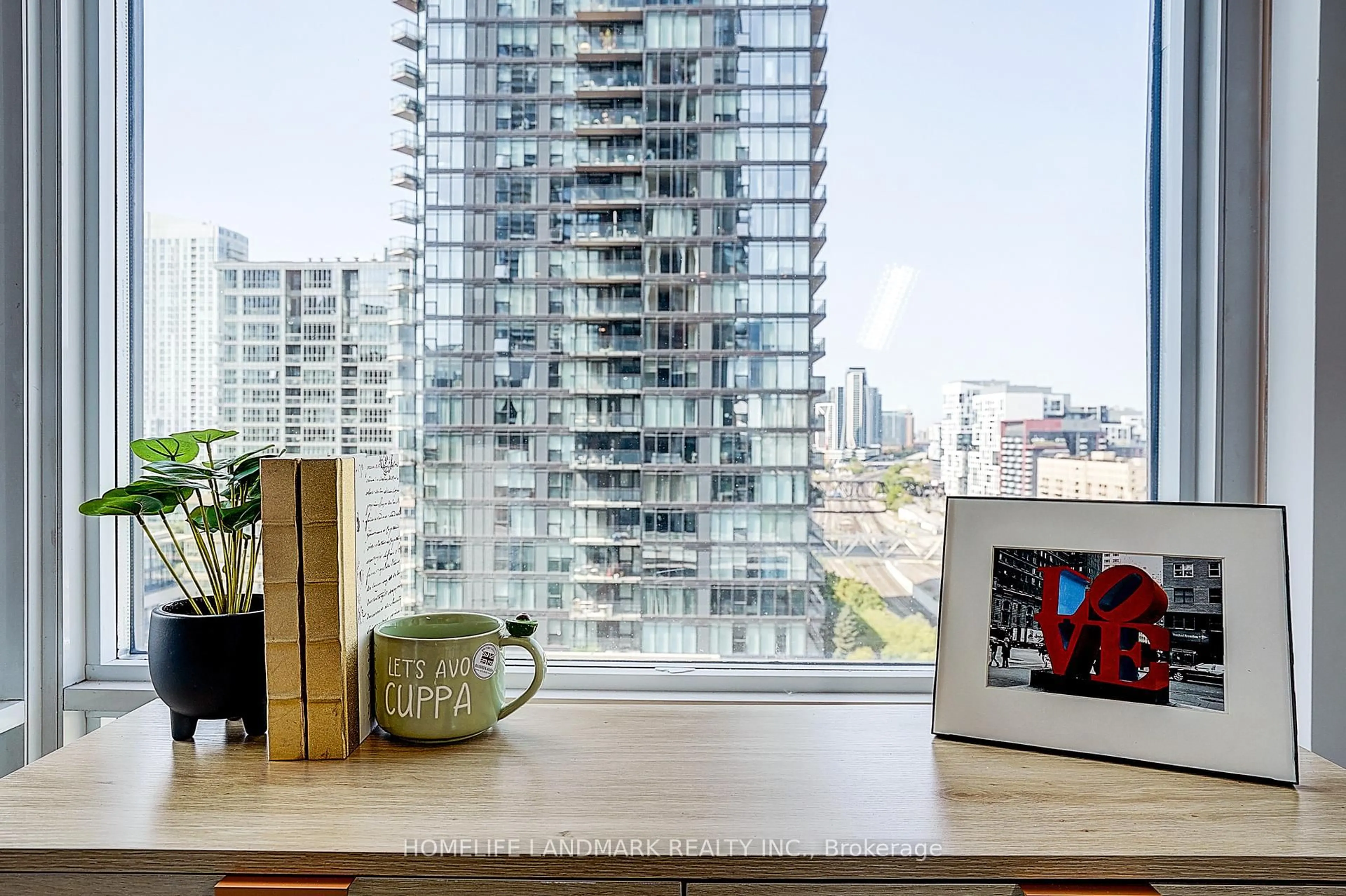Balcony in the apartment, city buildings view from balcony for 25 Telegram Mews #1612, Toronto Ontario M5V 3Z1